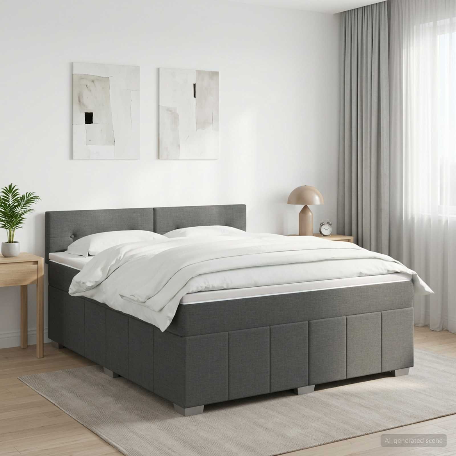 Boxspringbed met matras Donkergrijs 140 x 200 cm Stof – afbeelding 1