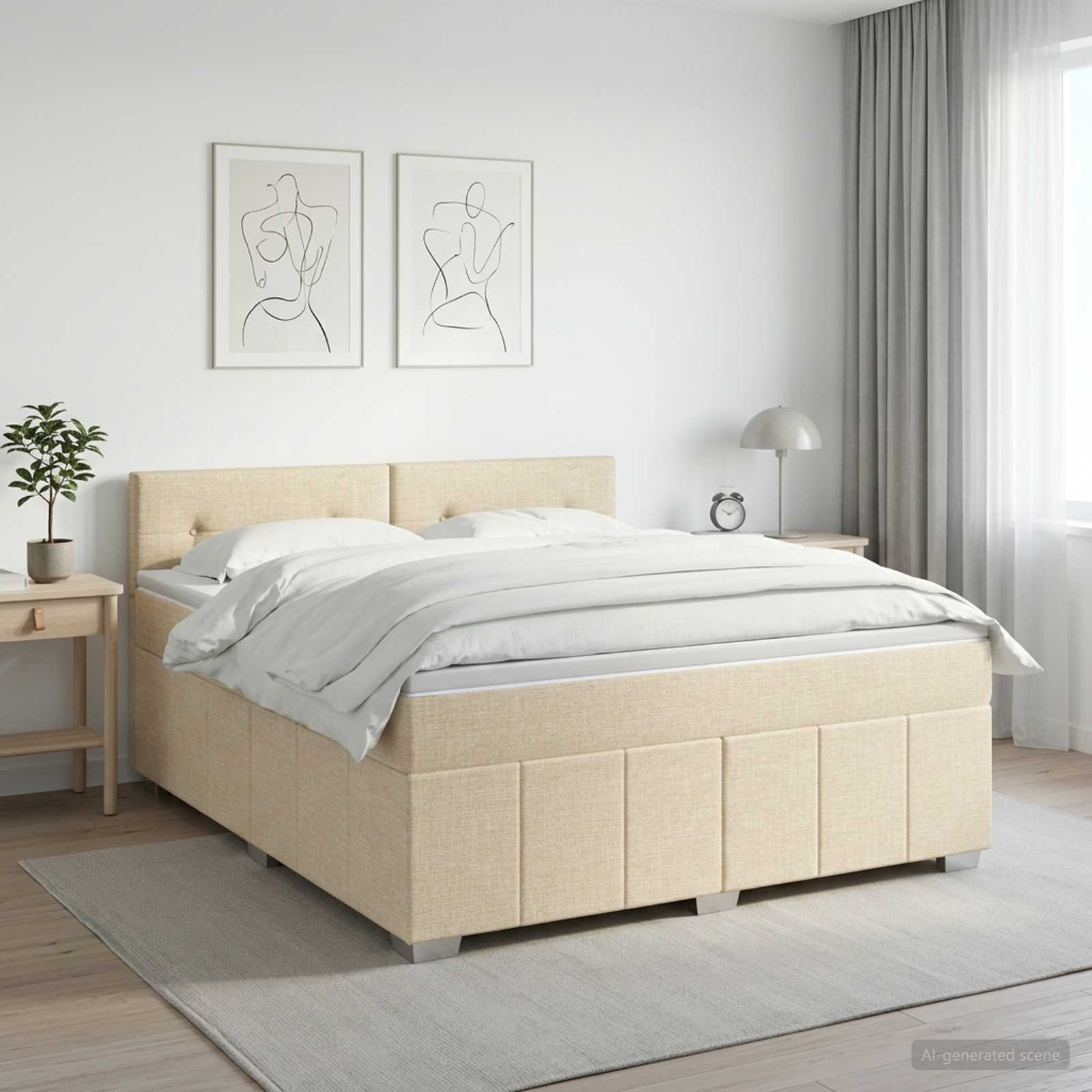 Boxspringbed met matras Crèmekleurig 140 x 200 cm Stof – afbeelding 1