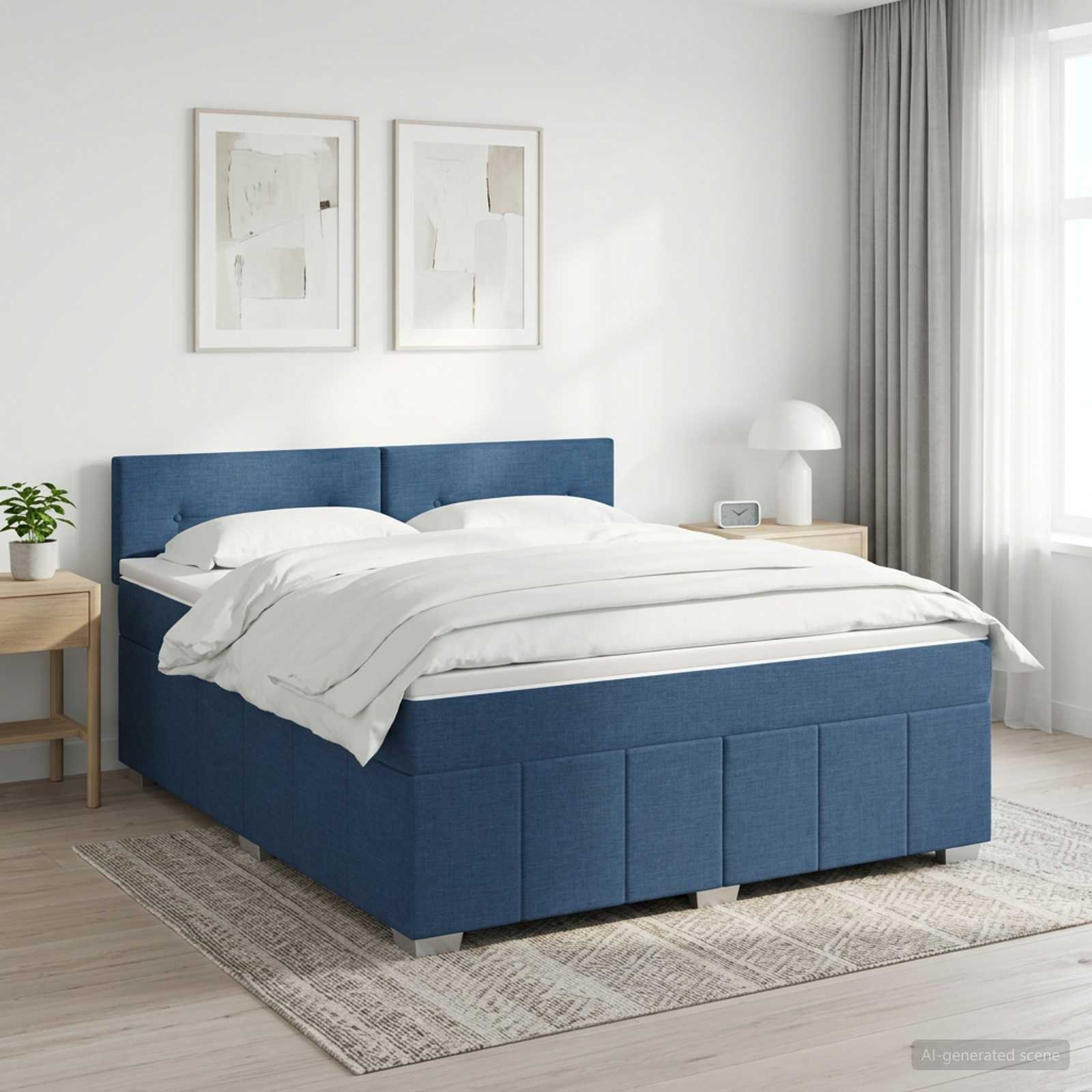 Boxspringbed met matras met hoofdeinde Blauw 140 x 200 cm Stof – afbeelding 1
