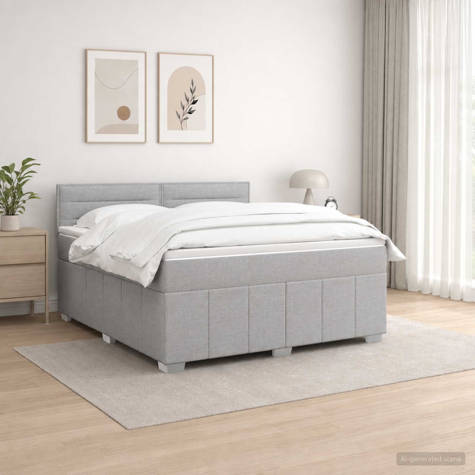 Boxspringbed met matras Lichtgrijs 160 x 200 cm Stof – afbeelding 1