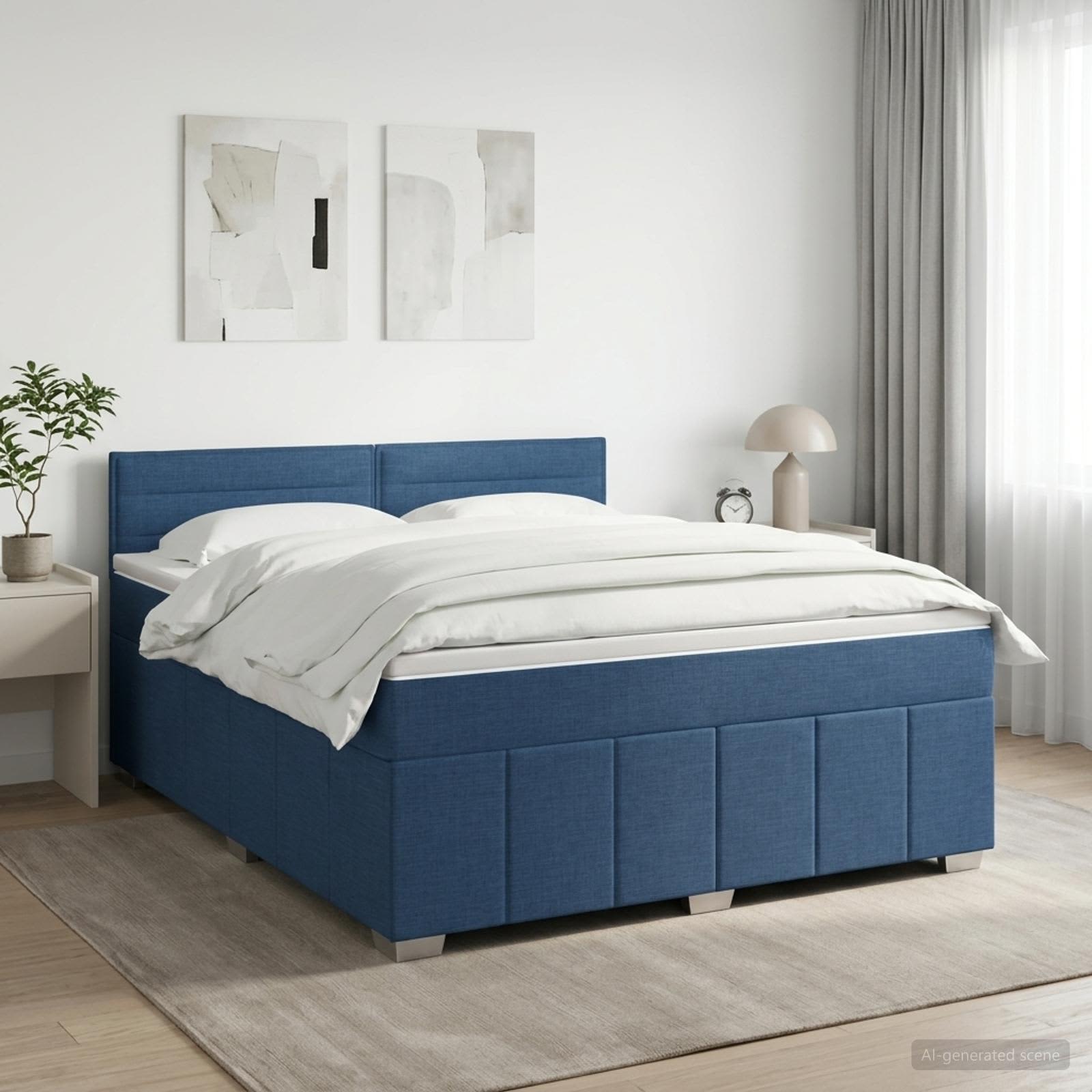 Boxspringbed met matras met hoofdeinde Blauw 160 x 200 cm Stof – afbeelding 1