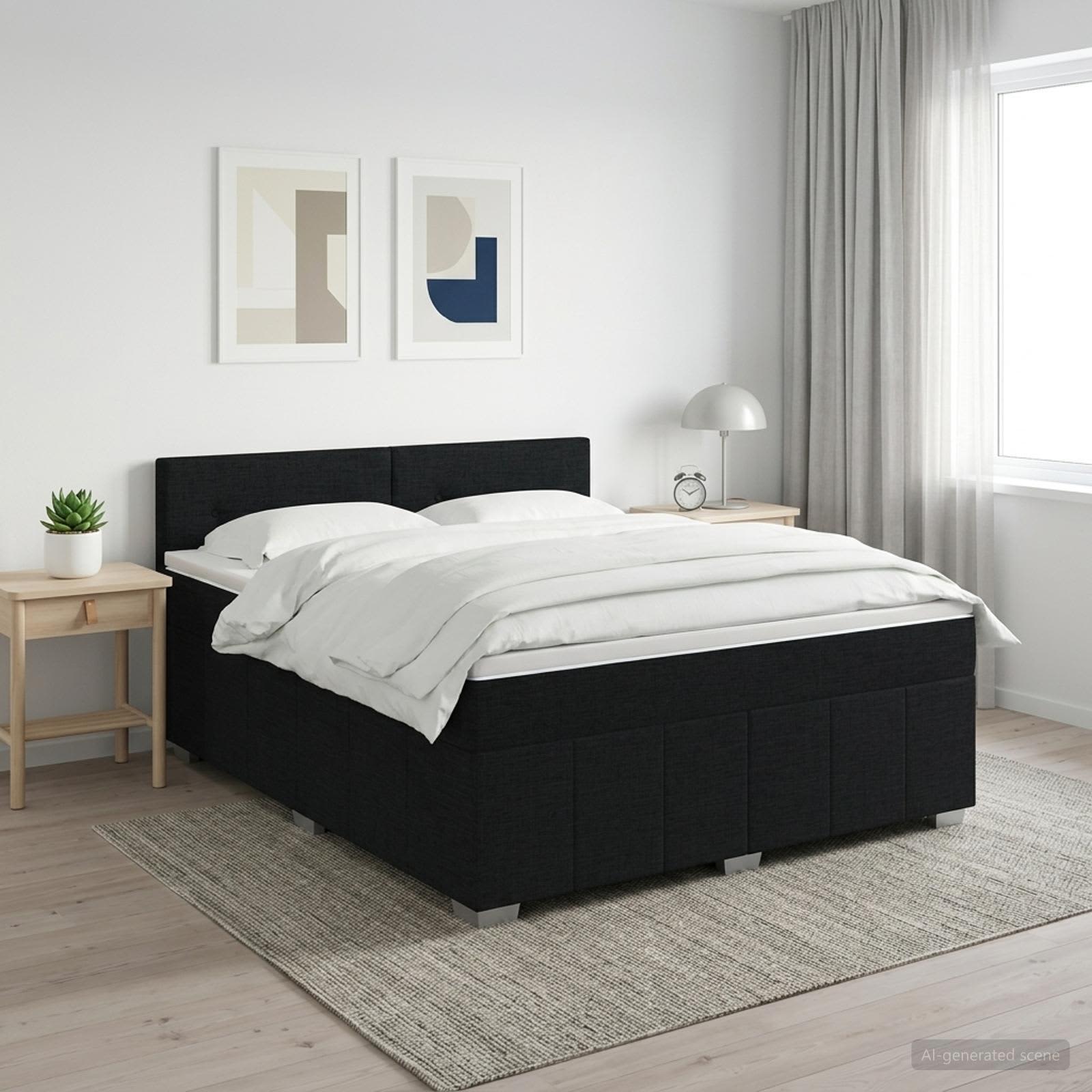 Boxspringbed met matras met hoofdeinde Zwart 180 x 200 cm Stof – afbeelding 1