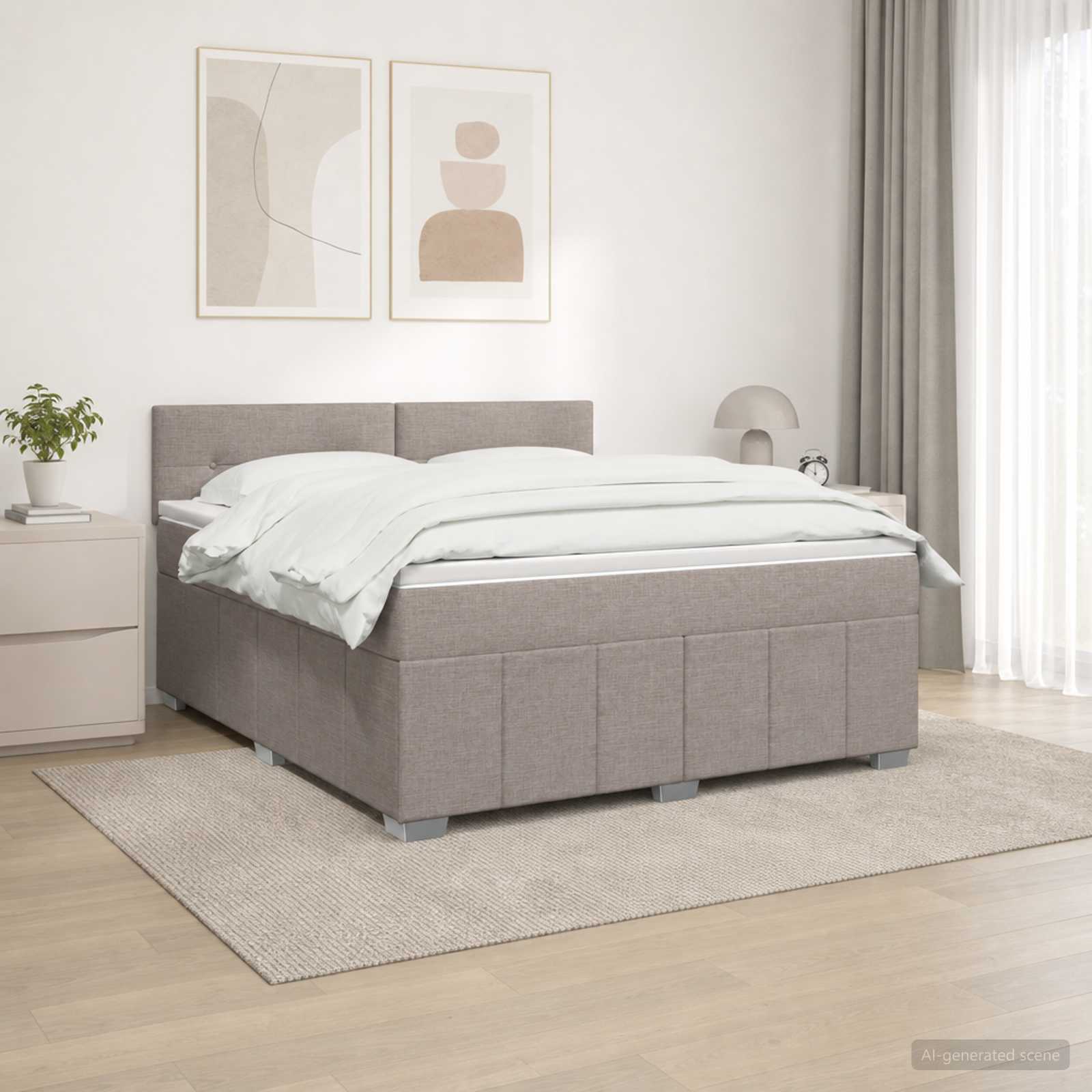 Boxspringbed met matras met hoofdeinde Taupe 180 x 200 cm Stof – afbeelding 1