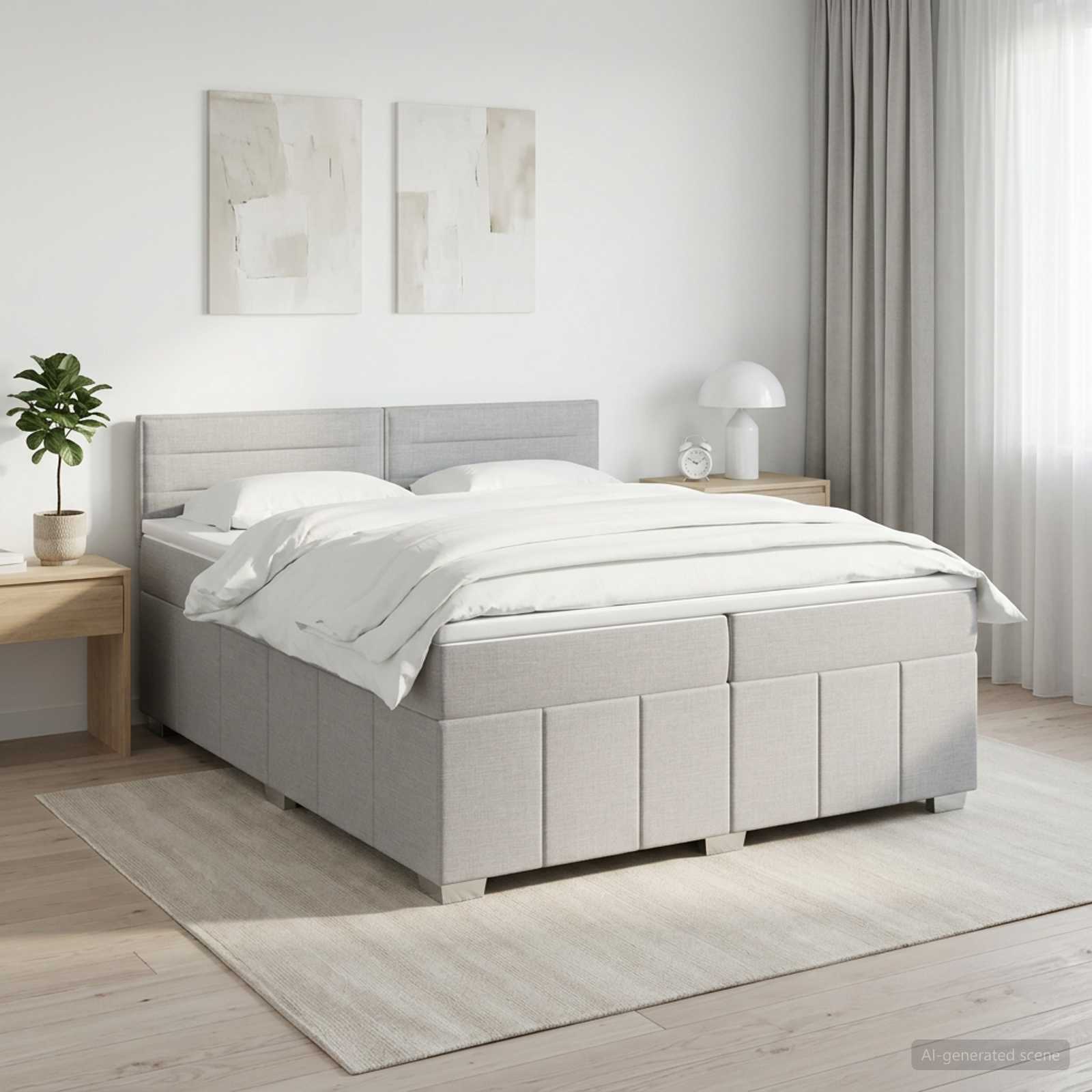 Boxspringbed met matras Lichtgrijs 200 x 200 cm Stof – afbeelding 1