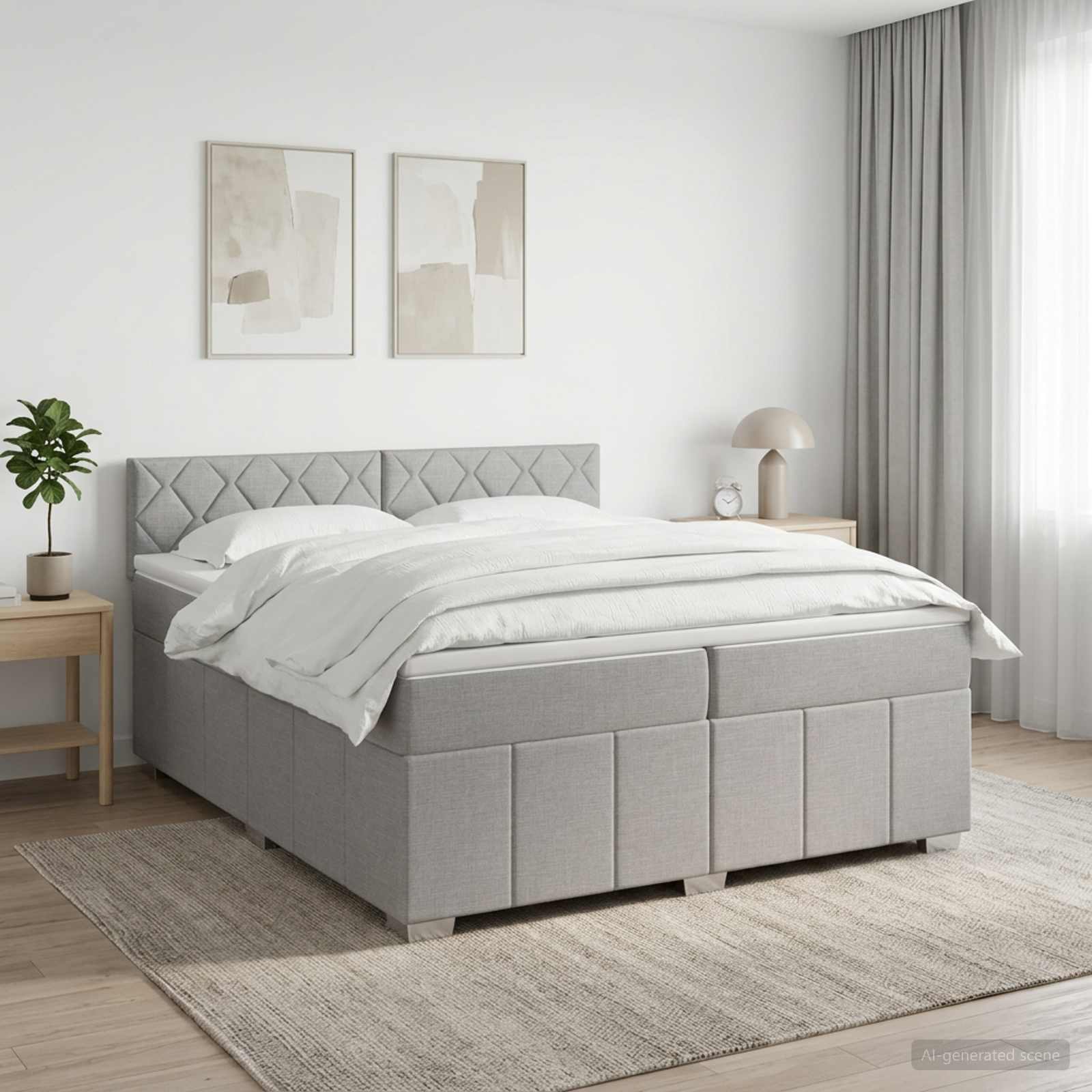 Boxspringbed met matras Lichtgrijs 200 x 200 cm Stof – afbeelding 1