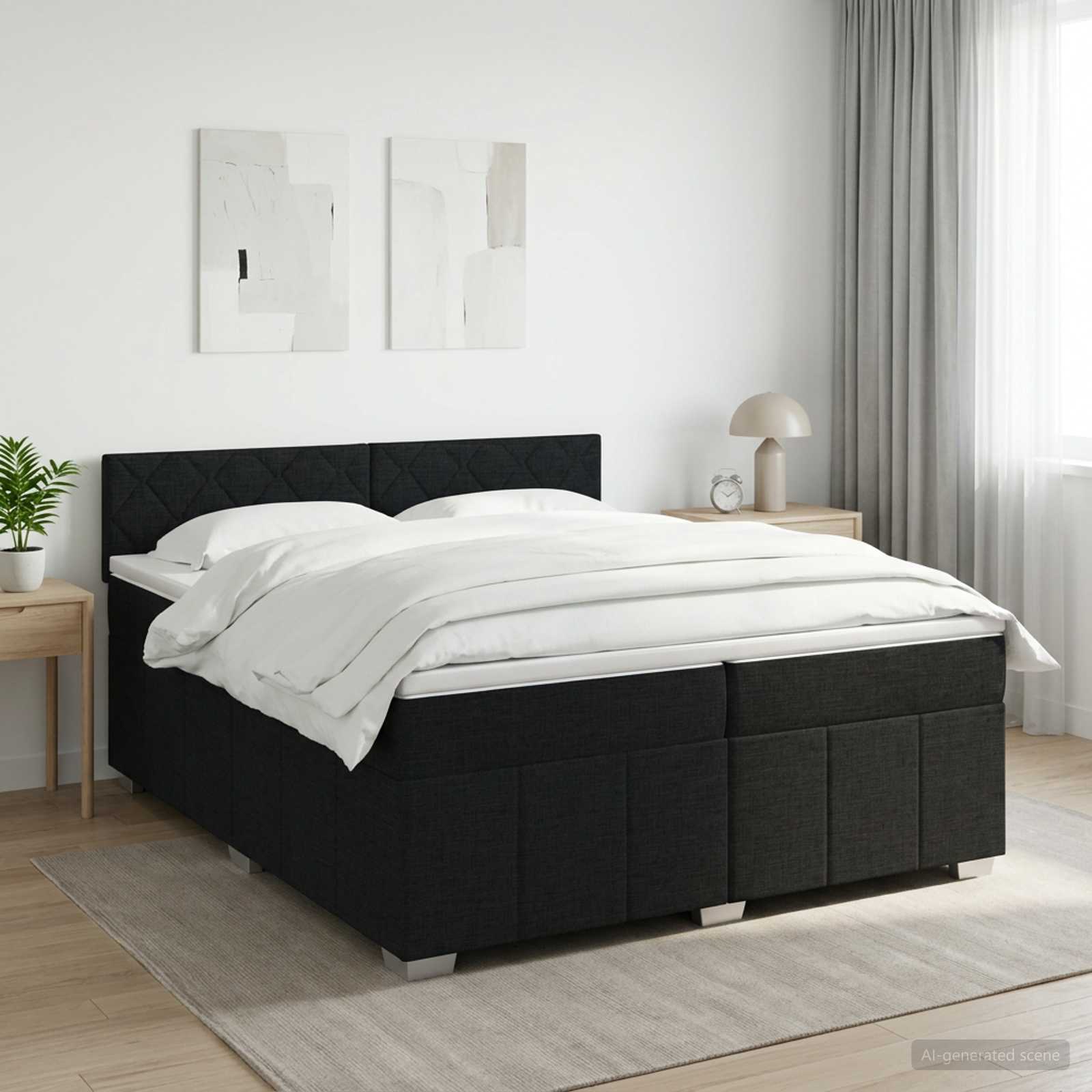 Boxspringbed met matras met hoofdeinde Zwart 200 x 200 cm Stof – afbeelding 1
