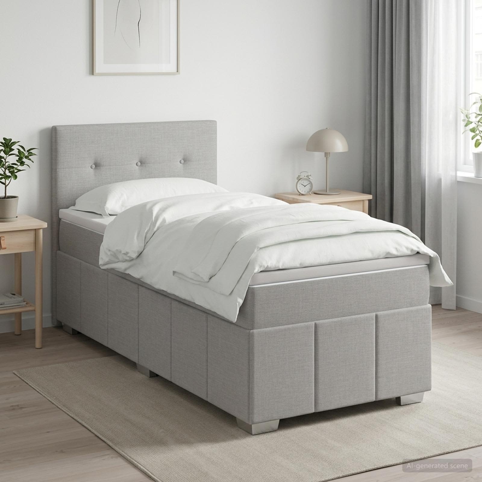 Boxspringbed met matras Lichtgrijs 90 x 190 cm Stof – afbeelding 1