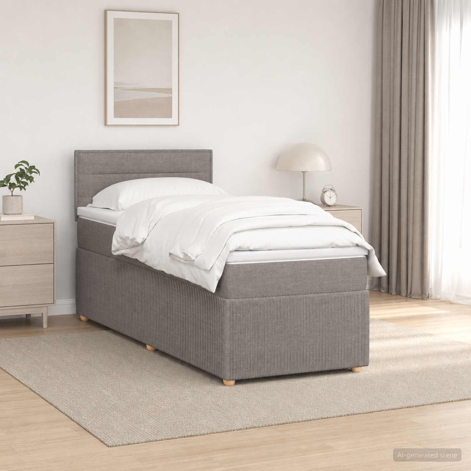 Boxspringbed met matras met hoofdeinde Taupe 80 x 200 cm Stof – afbeelding 1