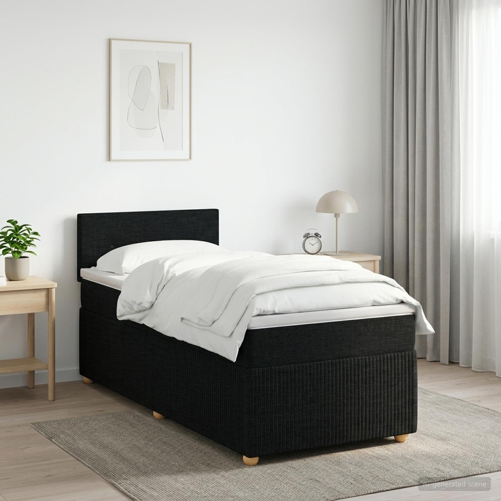 Boxspringbed met matras met hoofdeinde Zwart 80 x 200 cm Stof – afbeelding 1