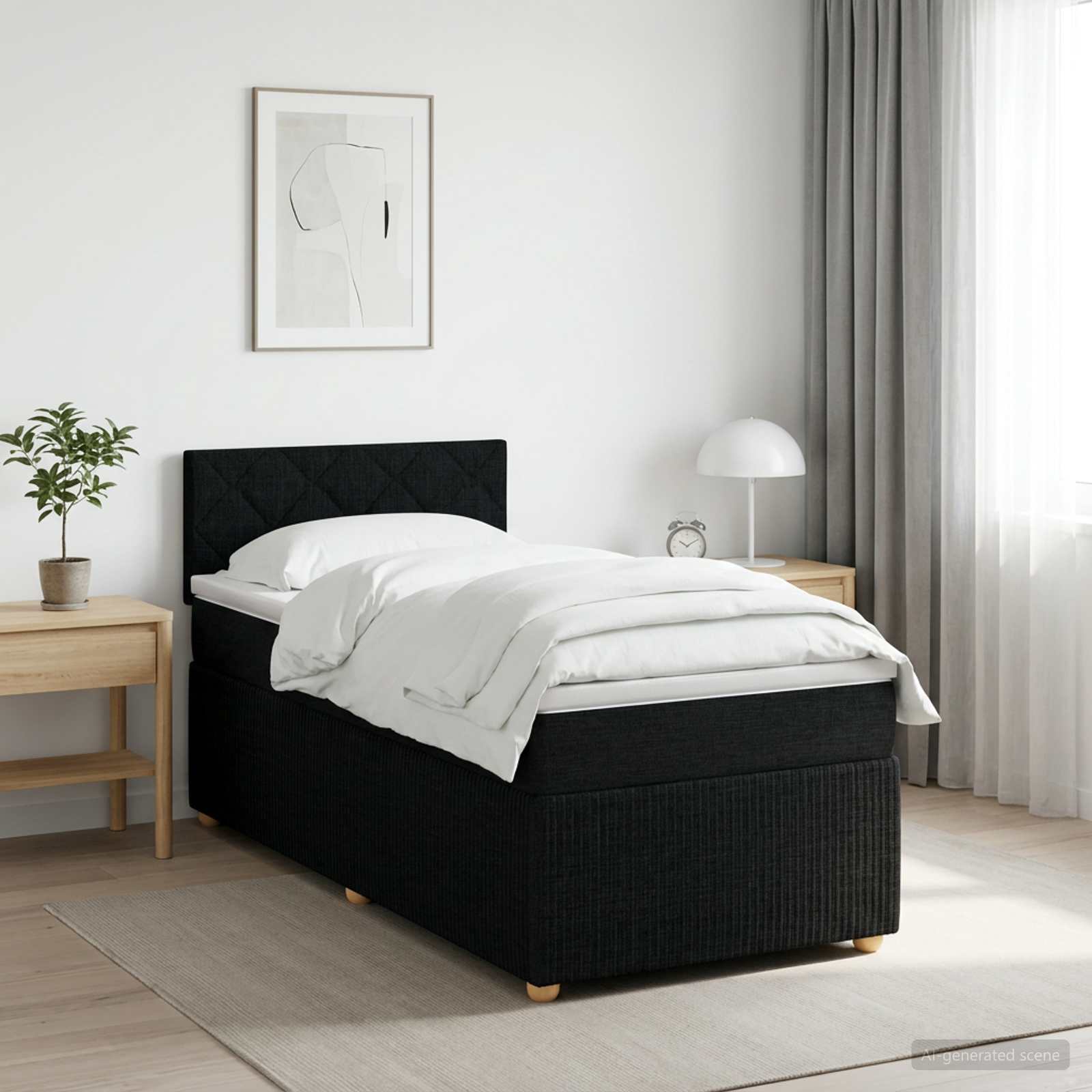 Boxspringbed met matras met hoofdeinde Zwart 90 x 190 cm Stof – afbeelding 1