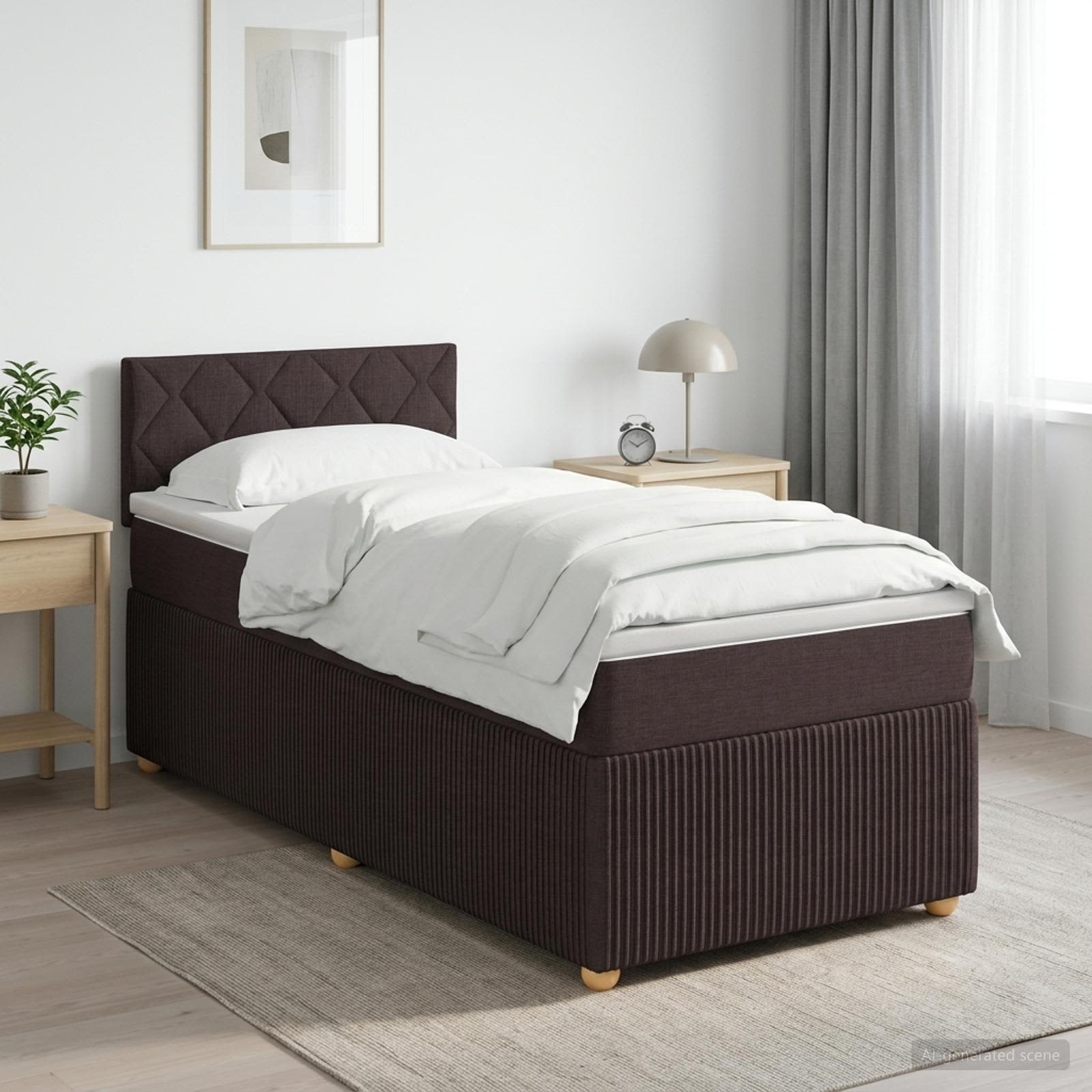 Boxspringbed met matras Donkerbruin 90 x 190 cm Stof – afbeelding 1