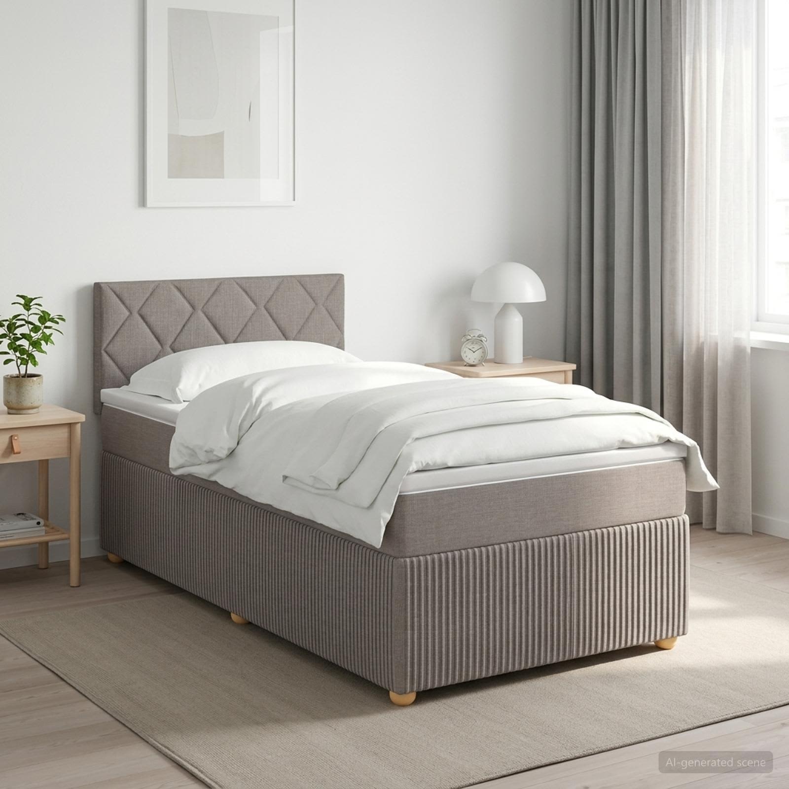 Boxspringbed met matras met hoofdeinde Taupe 90 x 190 cm Stof – afbeelding 1
