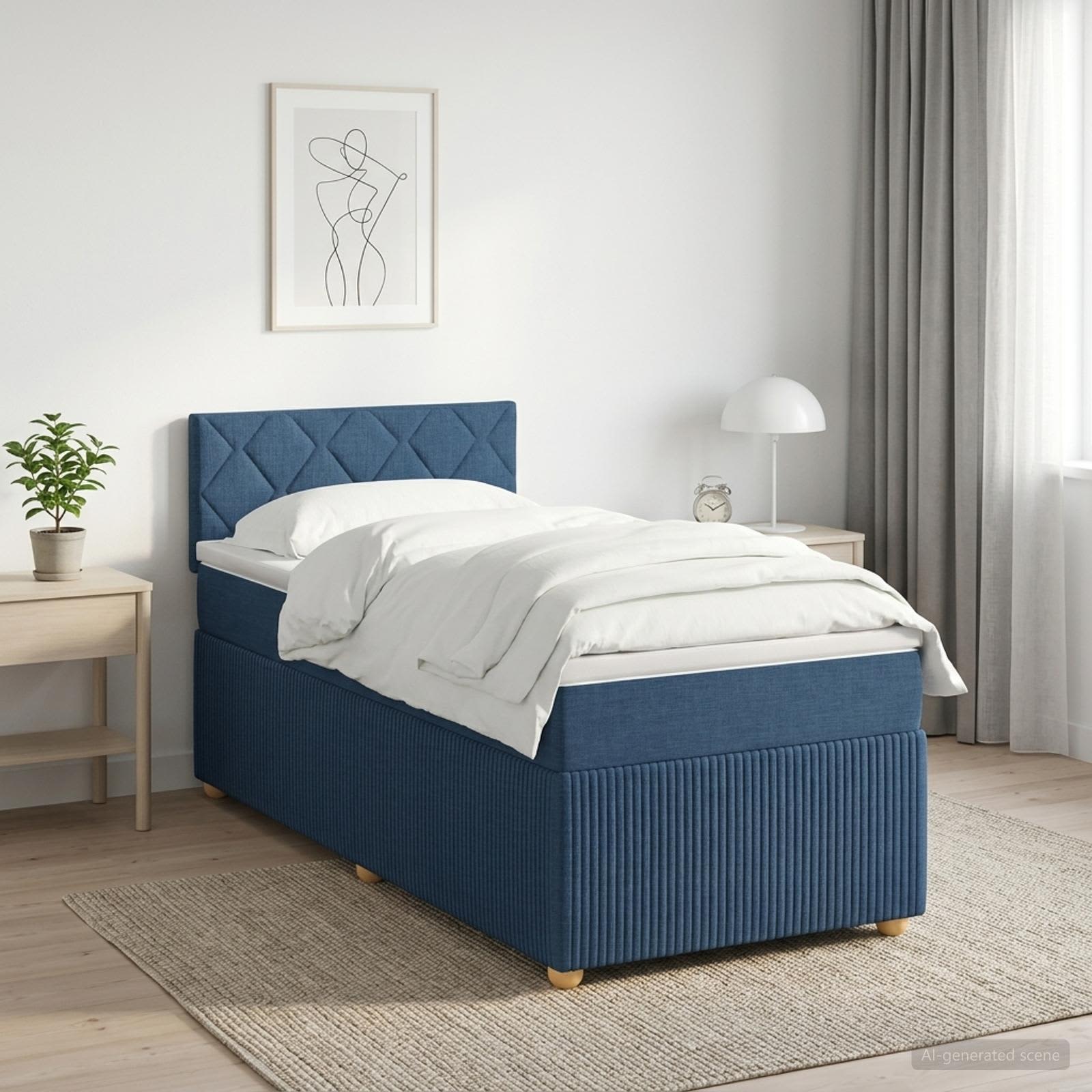 Boxspringbed met matras met hoofdeinde Blauw 90 x 190 cm Stof – afbeelding 1