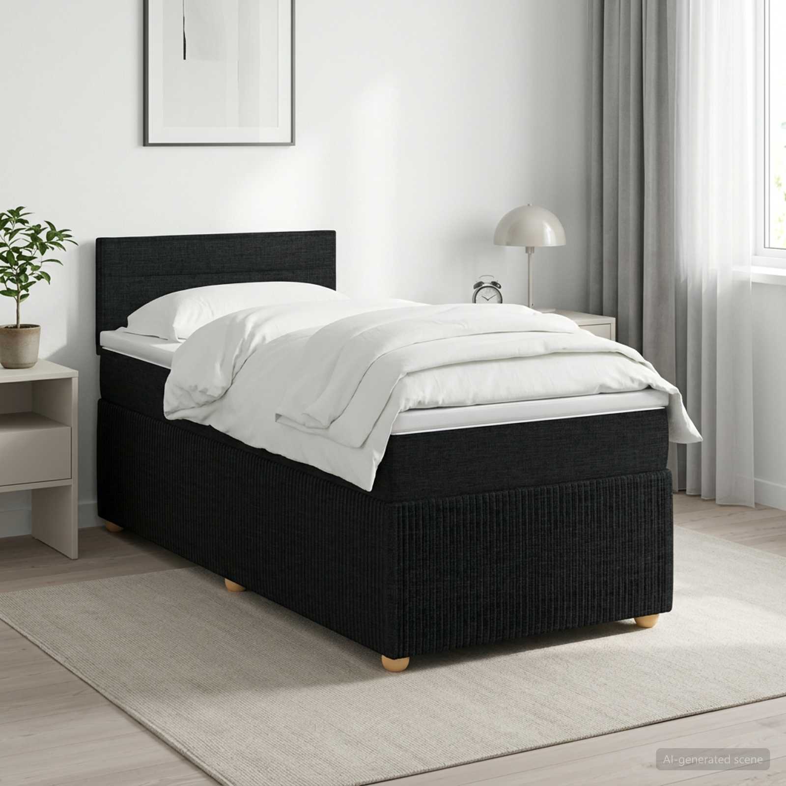 Boxspringbed met matras met hoofdeinde Zwart 90 x 200 cm Stof – afbeelding 1