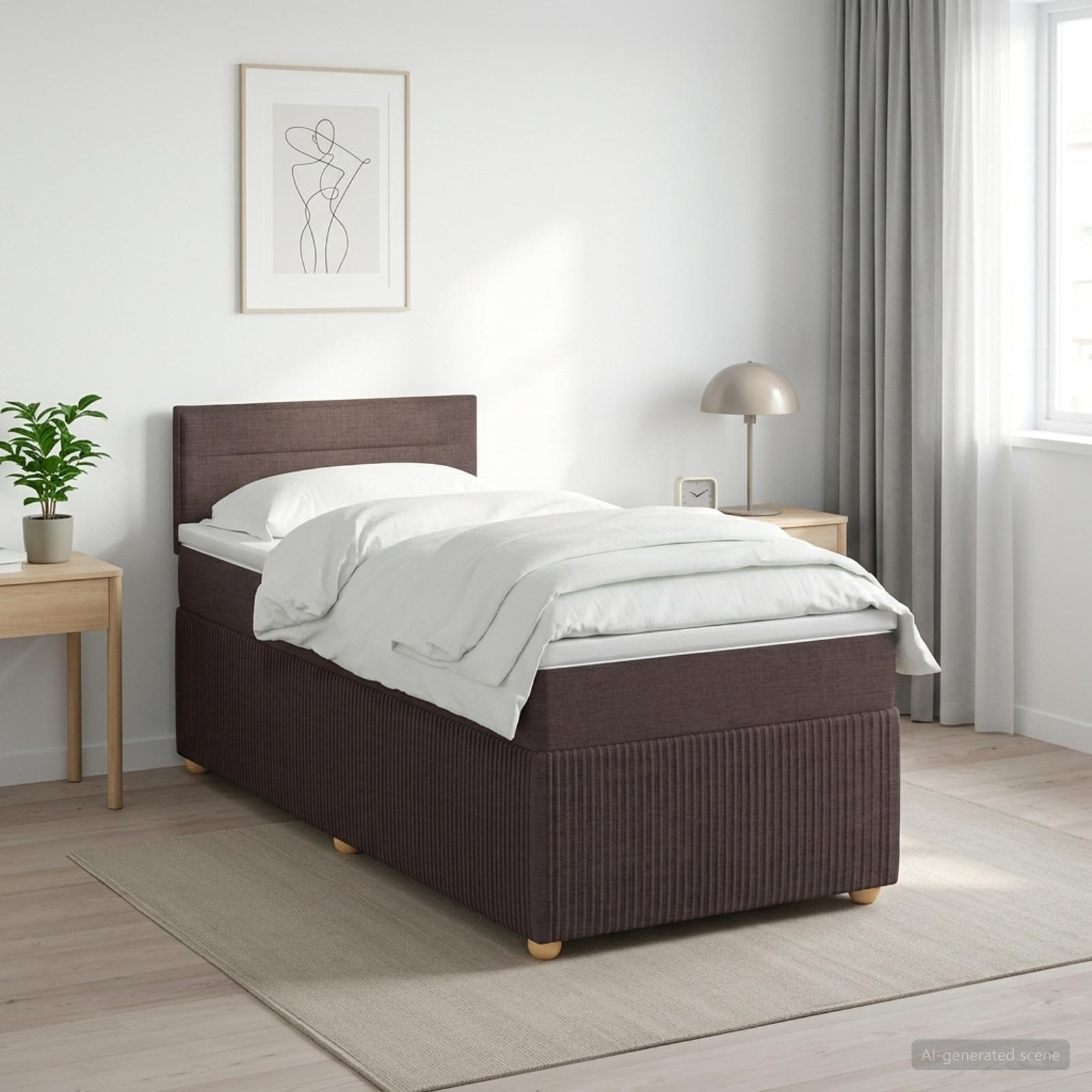 Boxspringbed met matras Donkerbruin 90 x 200 cm Stof – afbeelding 1