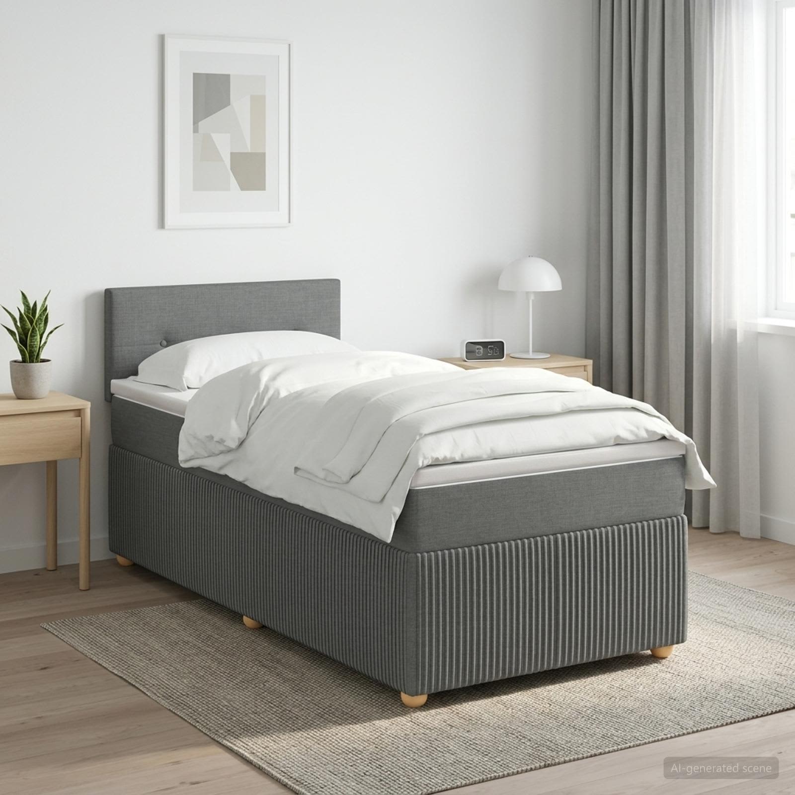 Boxspringbed met matras Donkergrijs 90 x 200 cm Stof – afbeelding 1