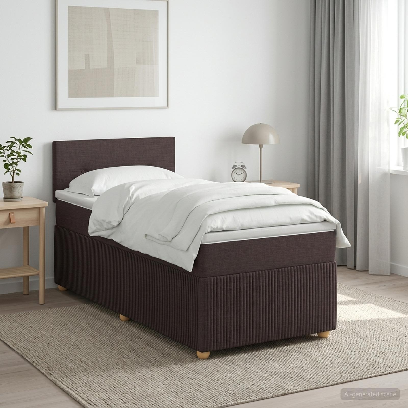 Boxspringbed met matras Donkerbruin 90 x 200 cm Stof – afbeelding 1