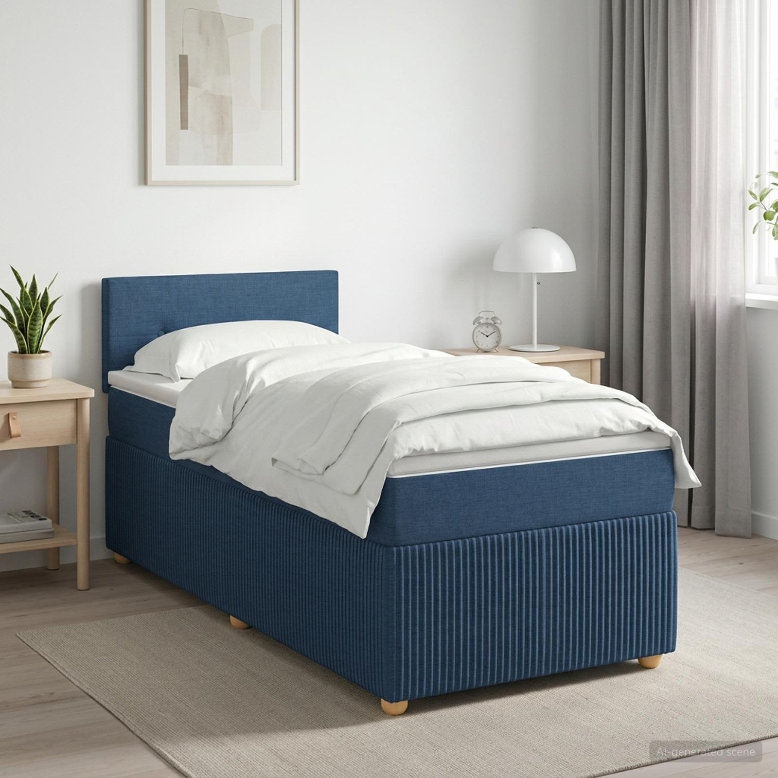 Boxspringbed met matras met hoofdeinde Blauw 90 x 200 cm Stof – afbeelding 1