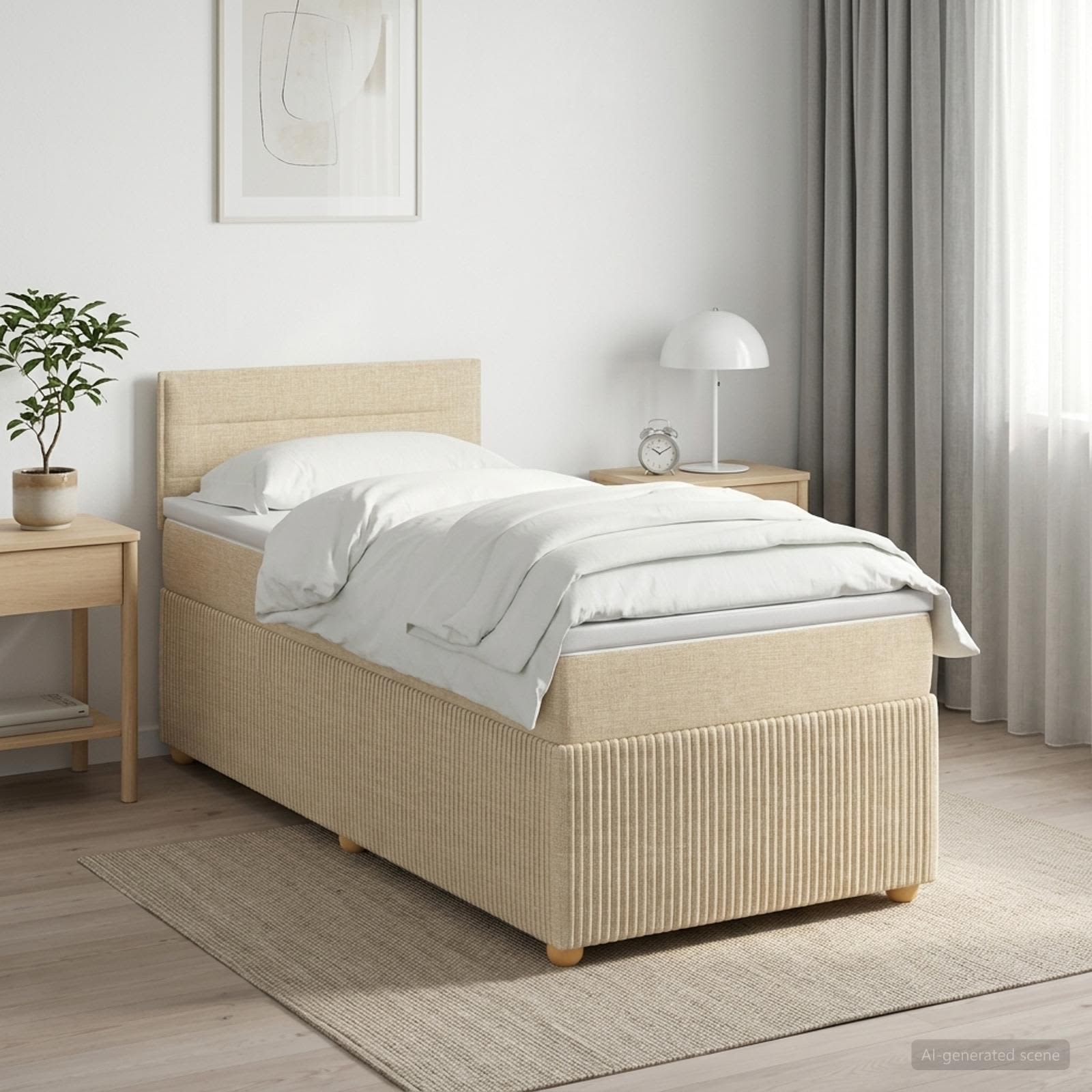 Boxspringbed met matras Crèmekleurig 100 x 200 cm Stof – afbeelding 1