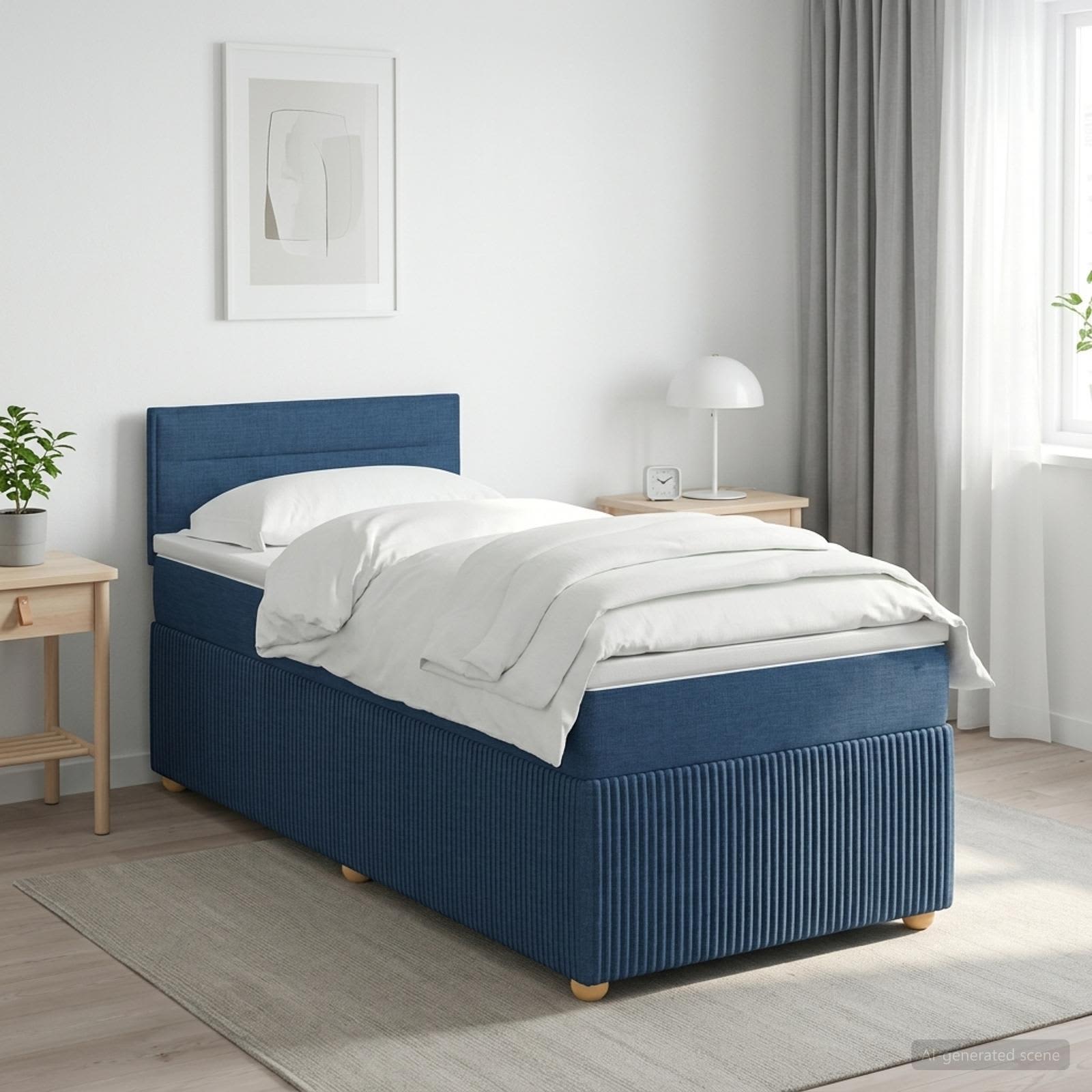 Boxspringbed met matras met hoofdeinde Blauw 100 x 200 cm Stof – afbeelding 1