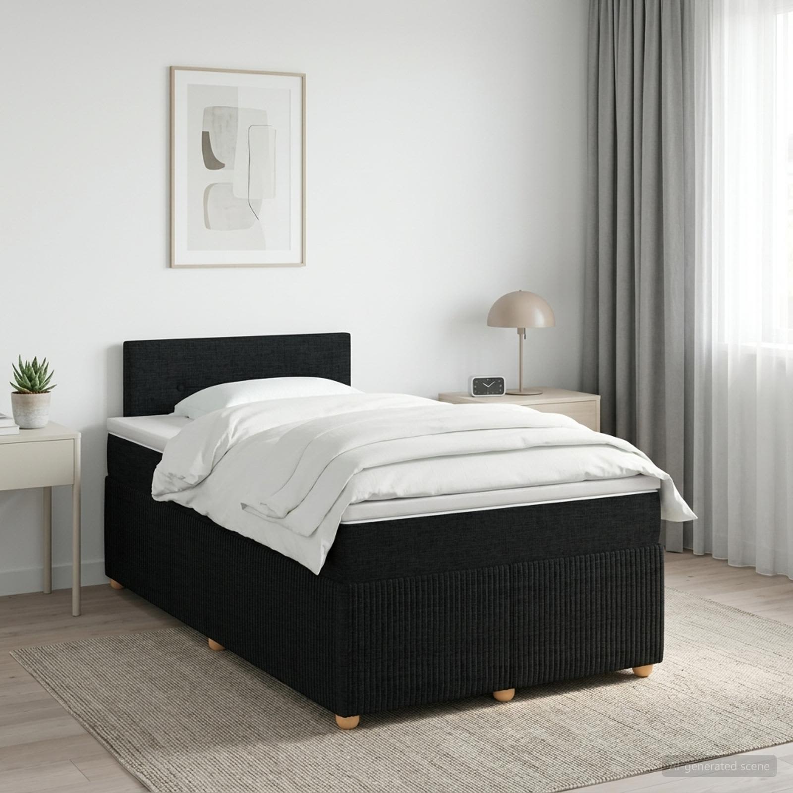 Boxspringbed met matras met hoofdeinde Zwart 120 x 190 cm Stof – afbeelding 1