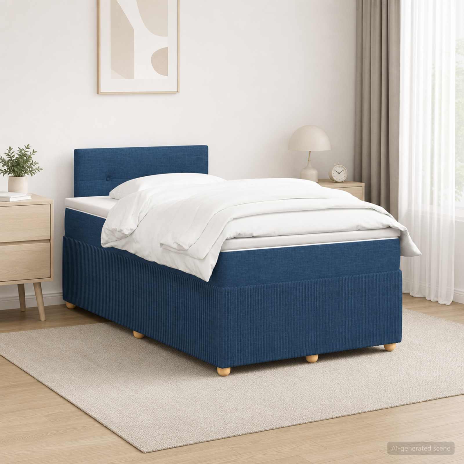 Boxspringbed met matras met hoofdeinde Blauw 120 x 190 cm Stof – afbeelding 1