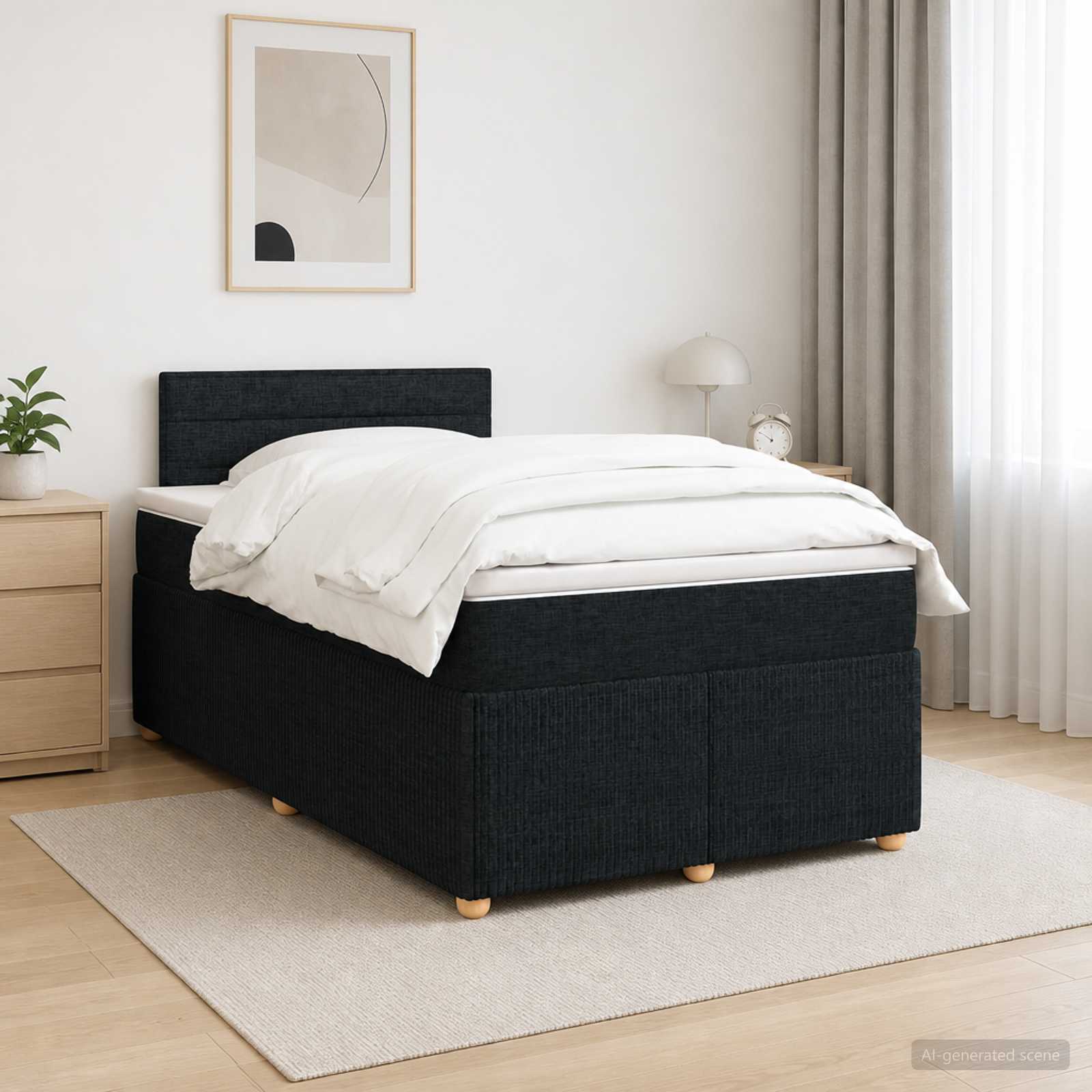 Boxspringbed met matras met hoofdeinde Zwart 120 x 200 cm Stof – afbeelding 1