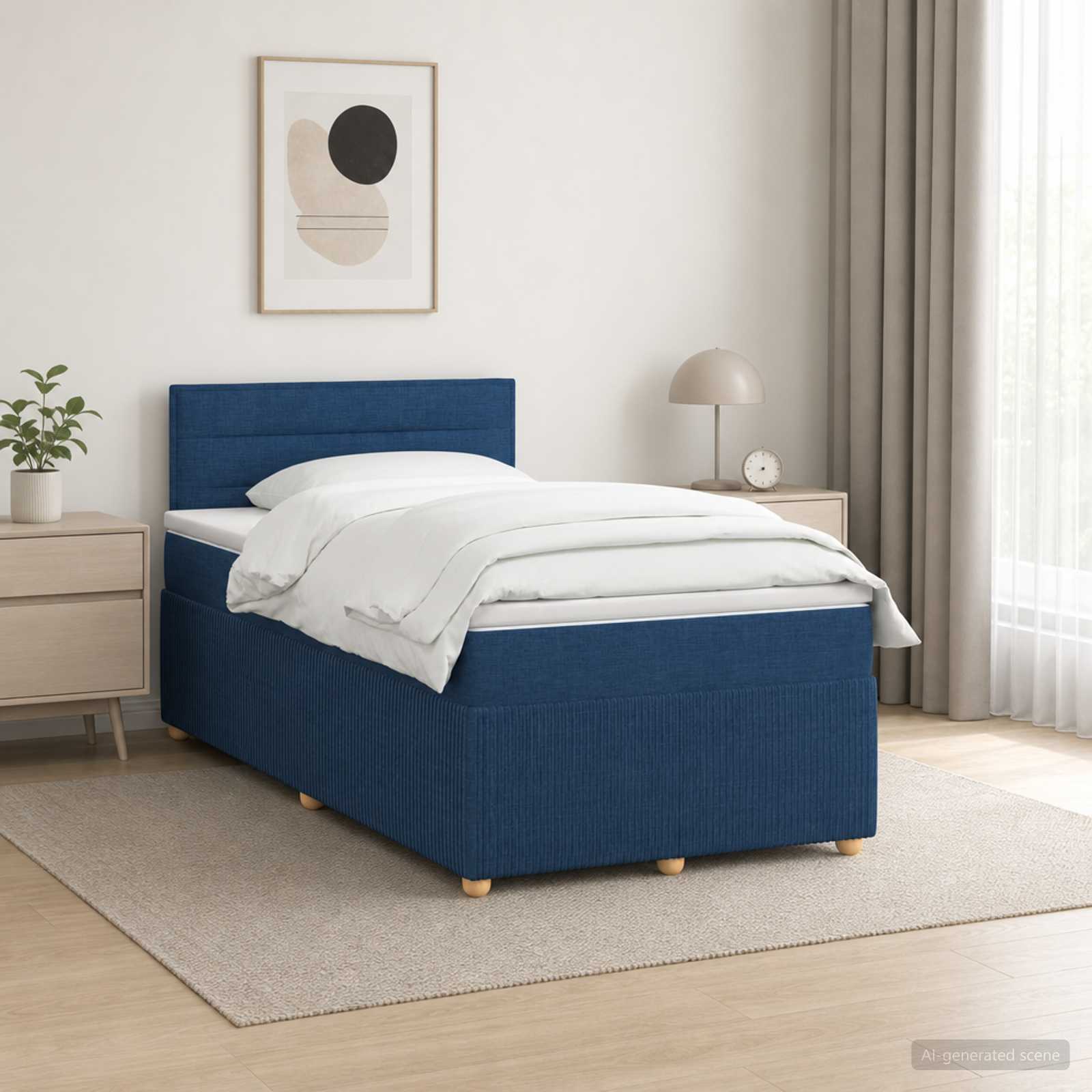 Boxspringbed met matras met hoofdeinde Blauw 120 x 200 cm Stof – afbeelding 1