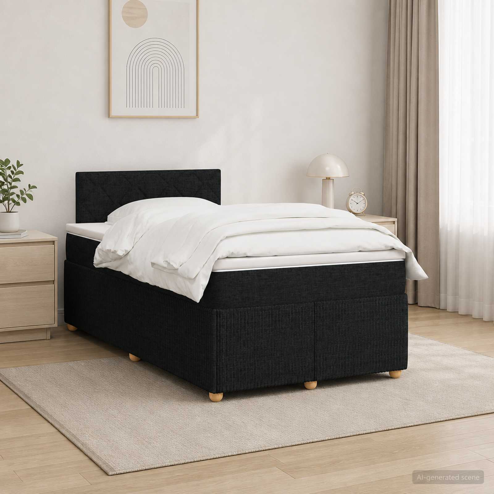 Boxspringbed met matras met hoofdeinde Zwart 120 x 200 cm Stof – afbeelding 1
