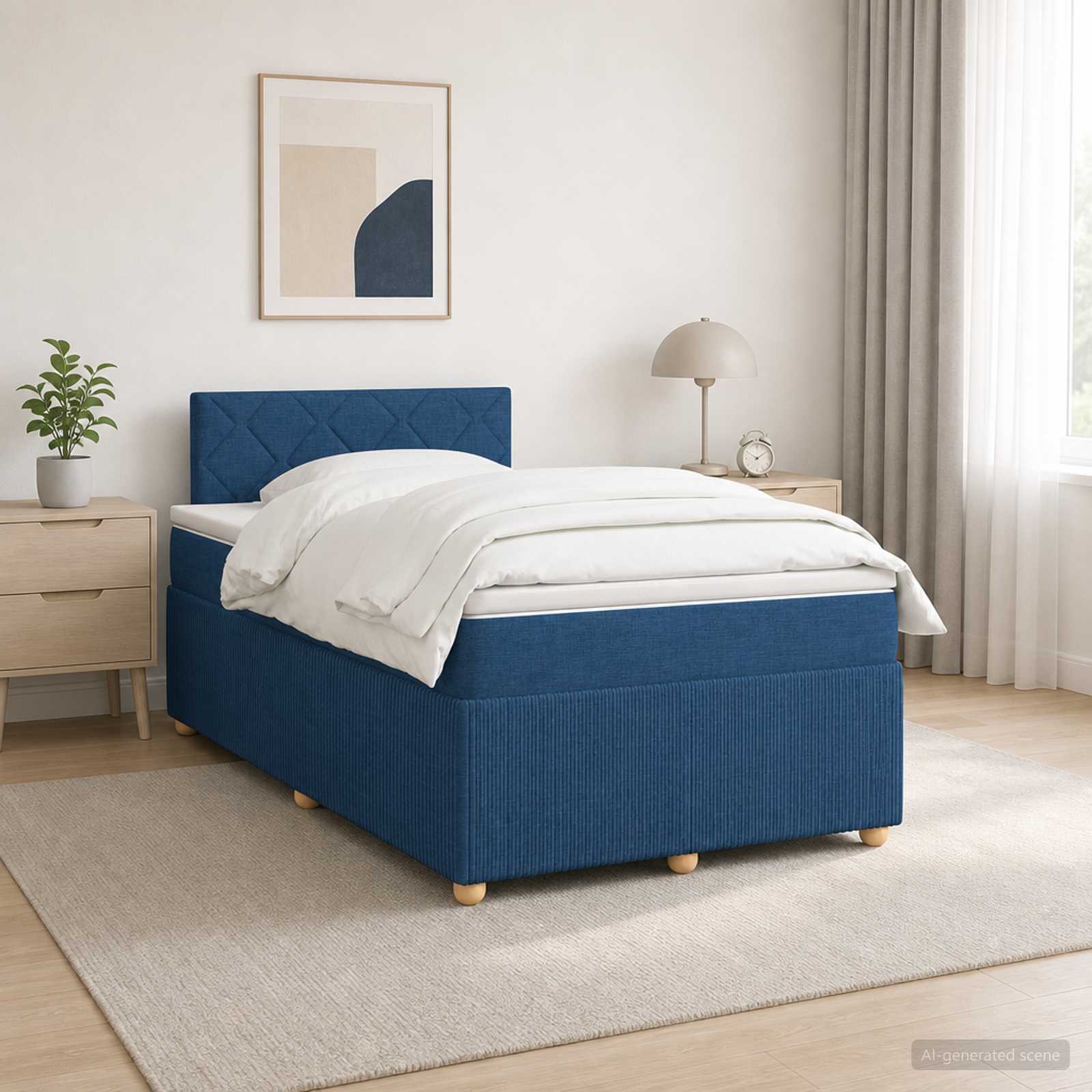 Boxspringbed met matras met hoofdeinde Blauw 120 x 200 cm Stof – afbeelding 1