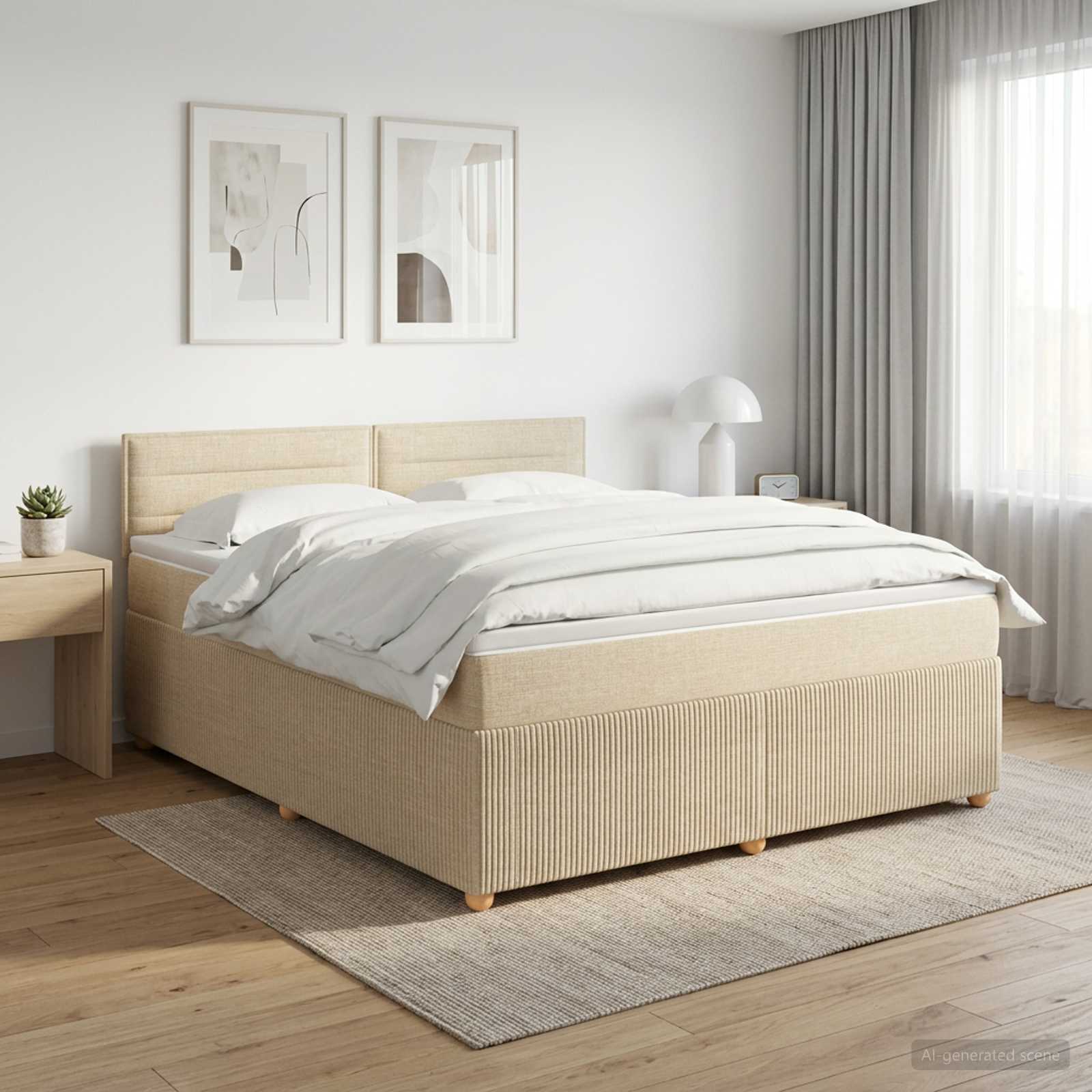 Boxspringbed met matras Crèmekleurig 140 x 190 cm Stof – afbeelding 1