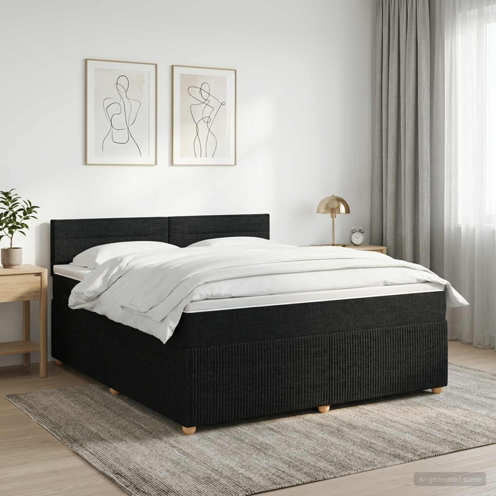 Boxspringbed met matras met hoofdeinde Zwart 160 x 200 cm Stof – afbeelding 1