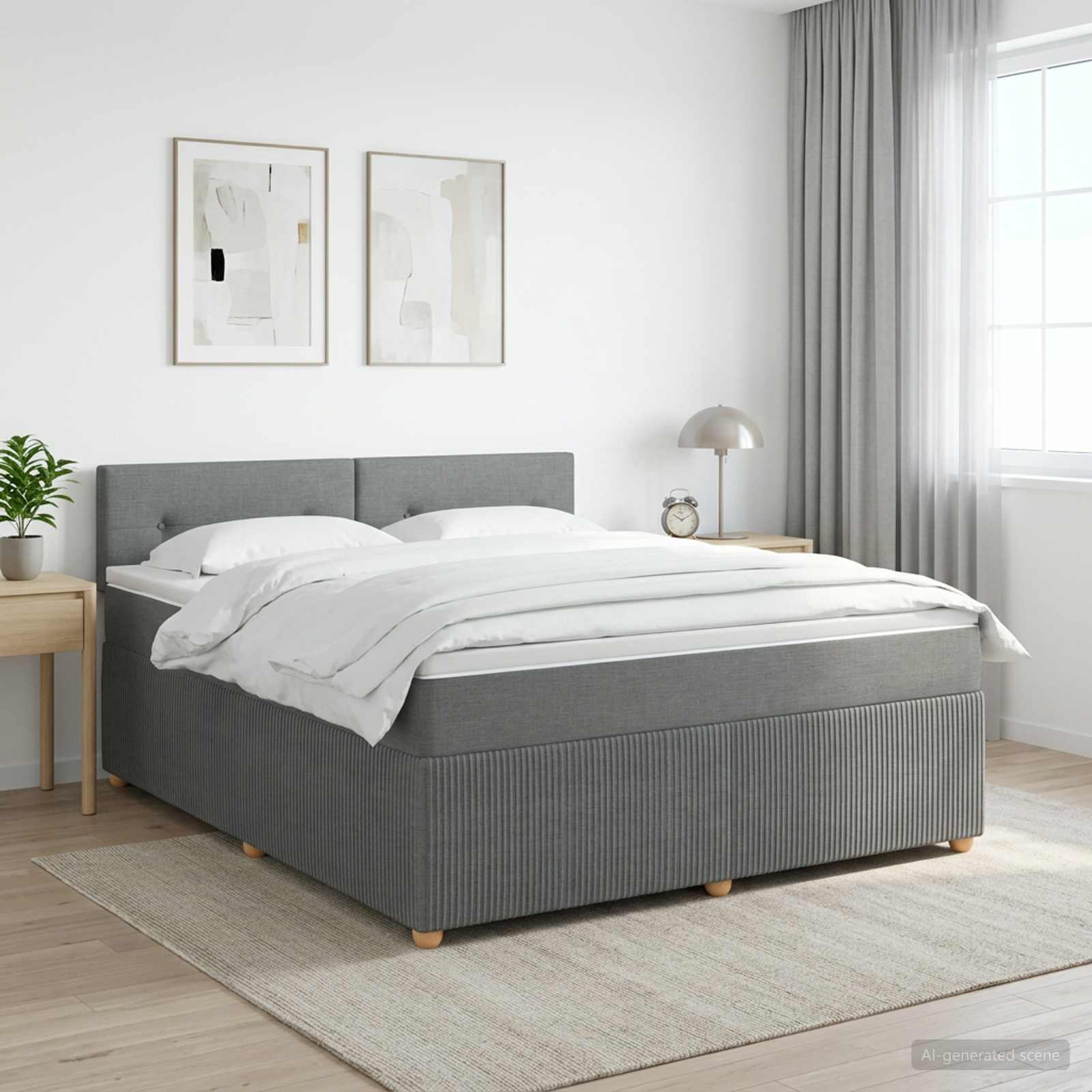 Boxspringbed met matras Donkergrijs 160 x 200 cm Stof – afbeelding 1
