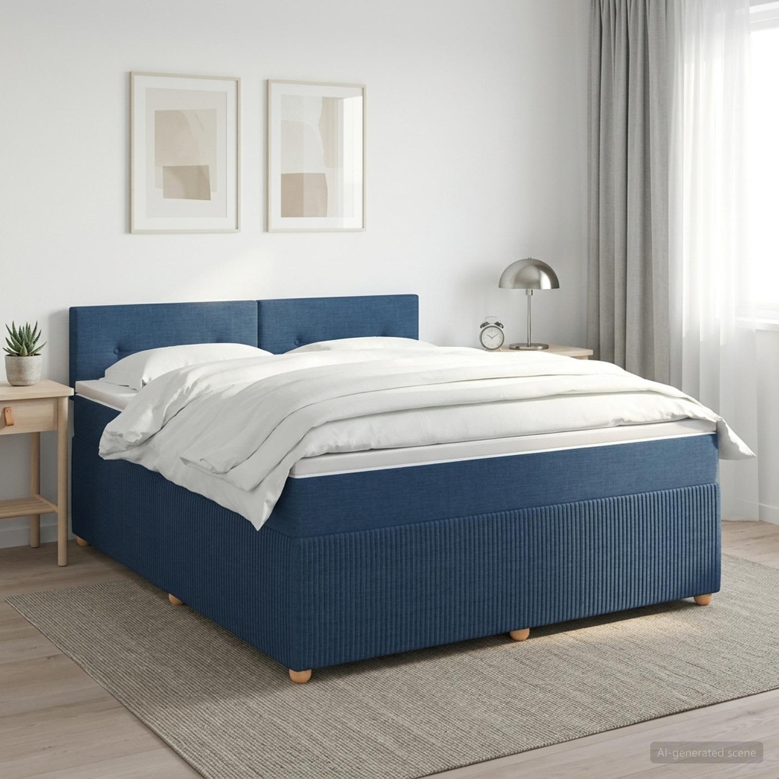 Boxspringbed met matras met hoofdeinde Blauw 160 x 200 cm Stof – afbeelding 1