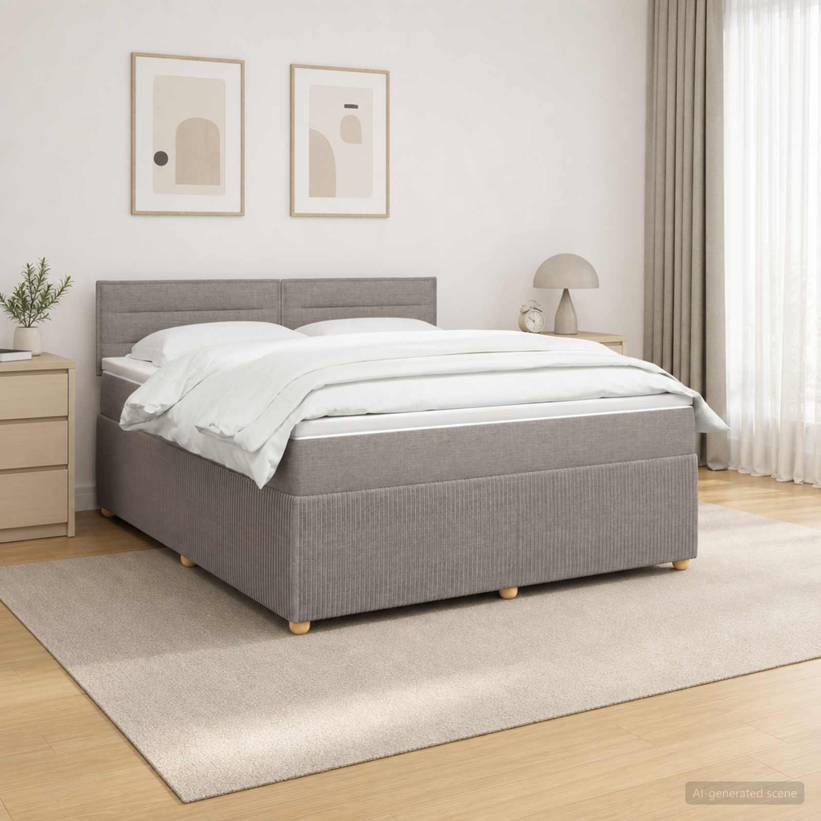 Boxspringbed met matras met hoofdeinde Taupe 180 x 200 cm Stof – afbeelding 1