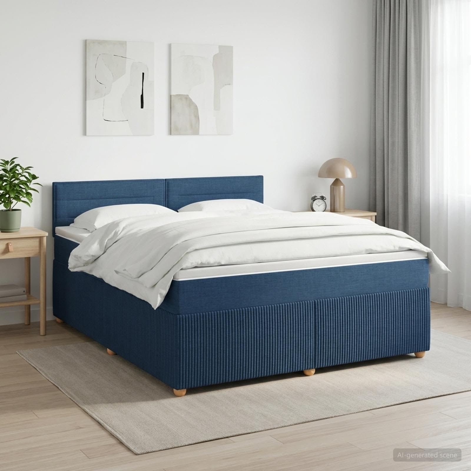Boxspringbed met matras met hoofdeinde Blauw 180 x 200 cm Stof – afbeelding 1