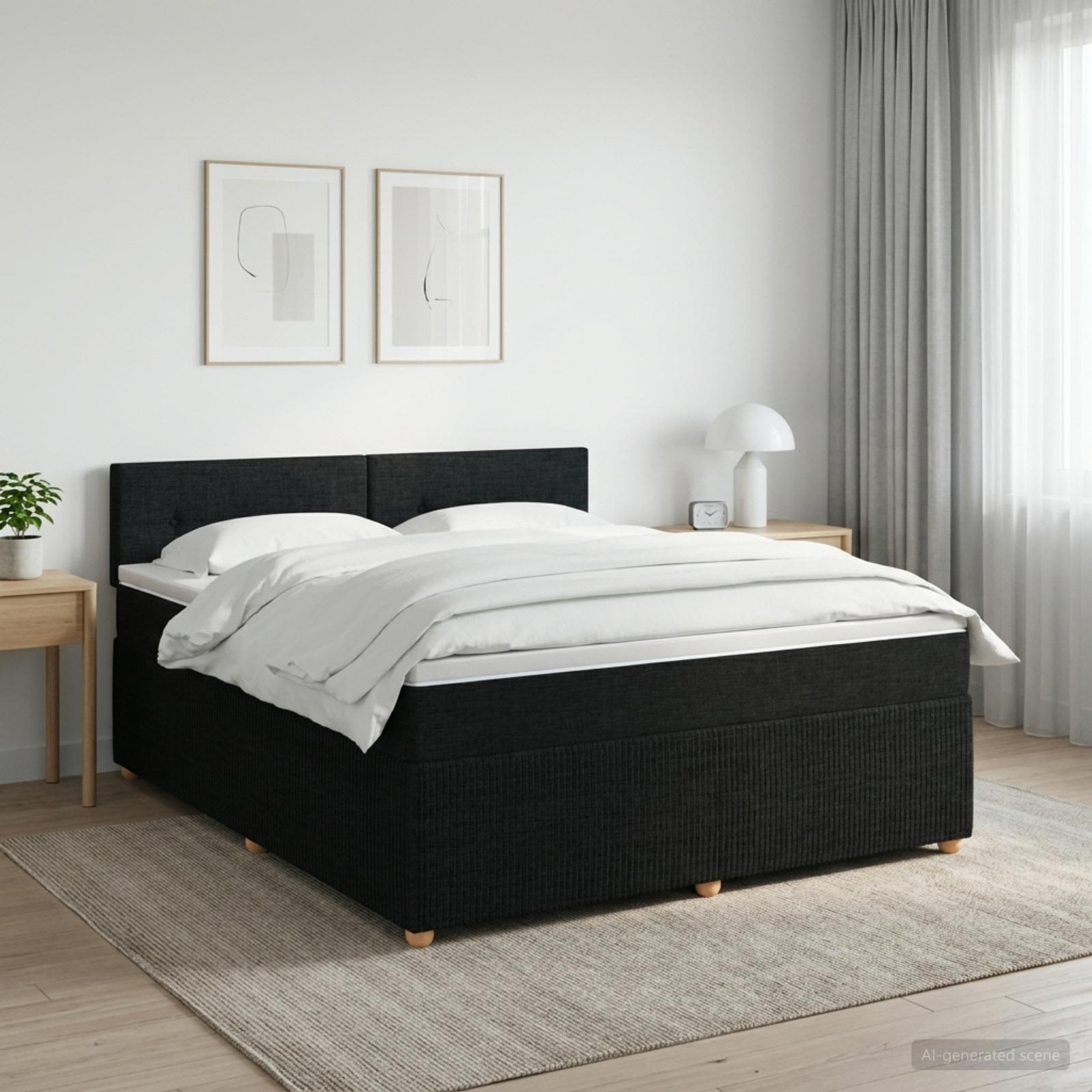 Boxspringbed met matras met hoofdeinde Zwart 180 x 200 cm Stof – afbeelding 1