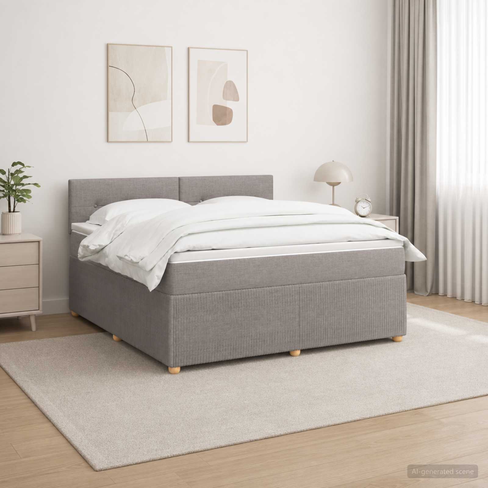 Boxspringbed met matras met hoofdeinde Taupe 180 x 200 cm Stof – afbeelding 1