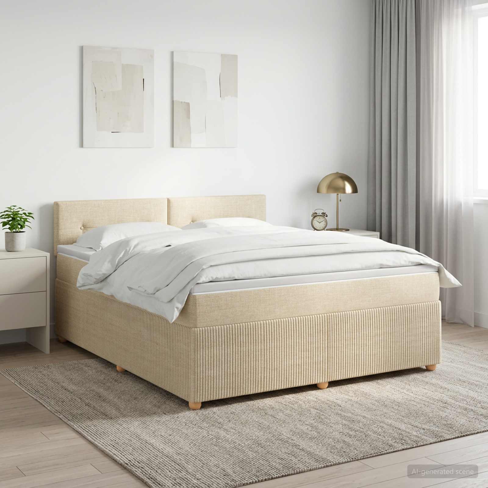 Boxspringbed met matras Crèmekleurig 180 x 200 cm Stof – afbeelding 1