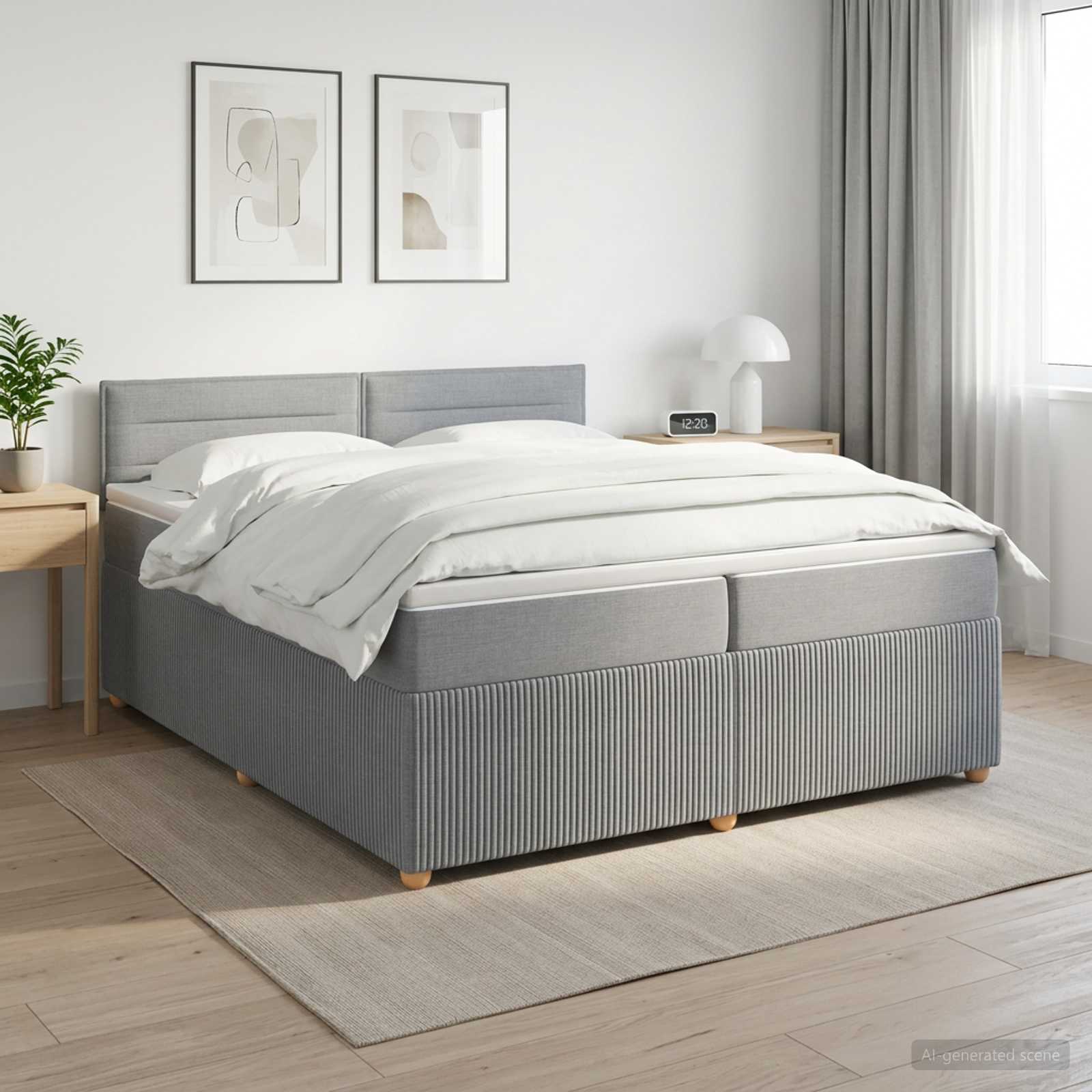 Boxspringbed met matras Lichtgrijs 200 x 200 cm Stof – afbeelding 1
