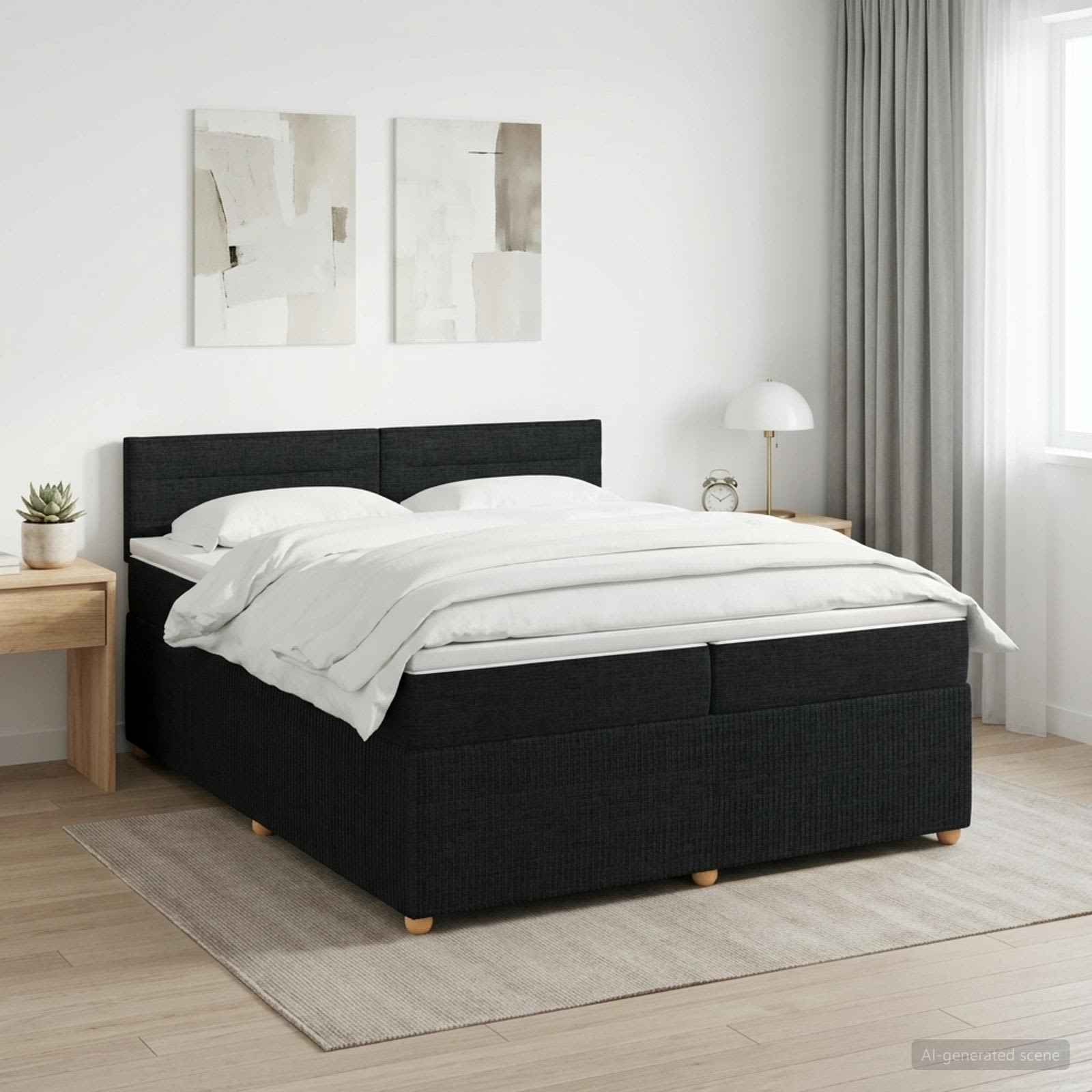 Boxspringbed met matras met hoofdeinde Zwart 200 x 200 cm Stof – afbeelding 1