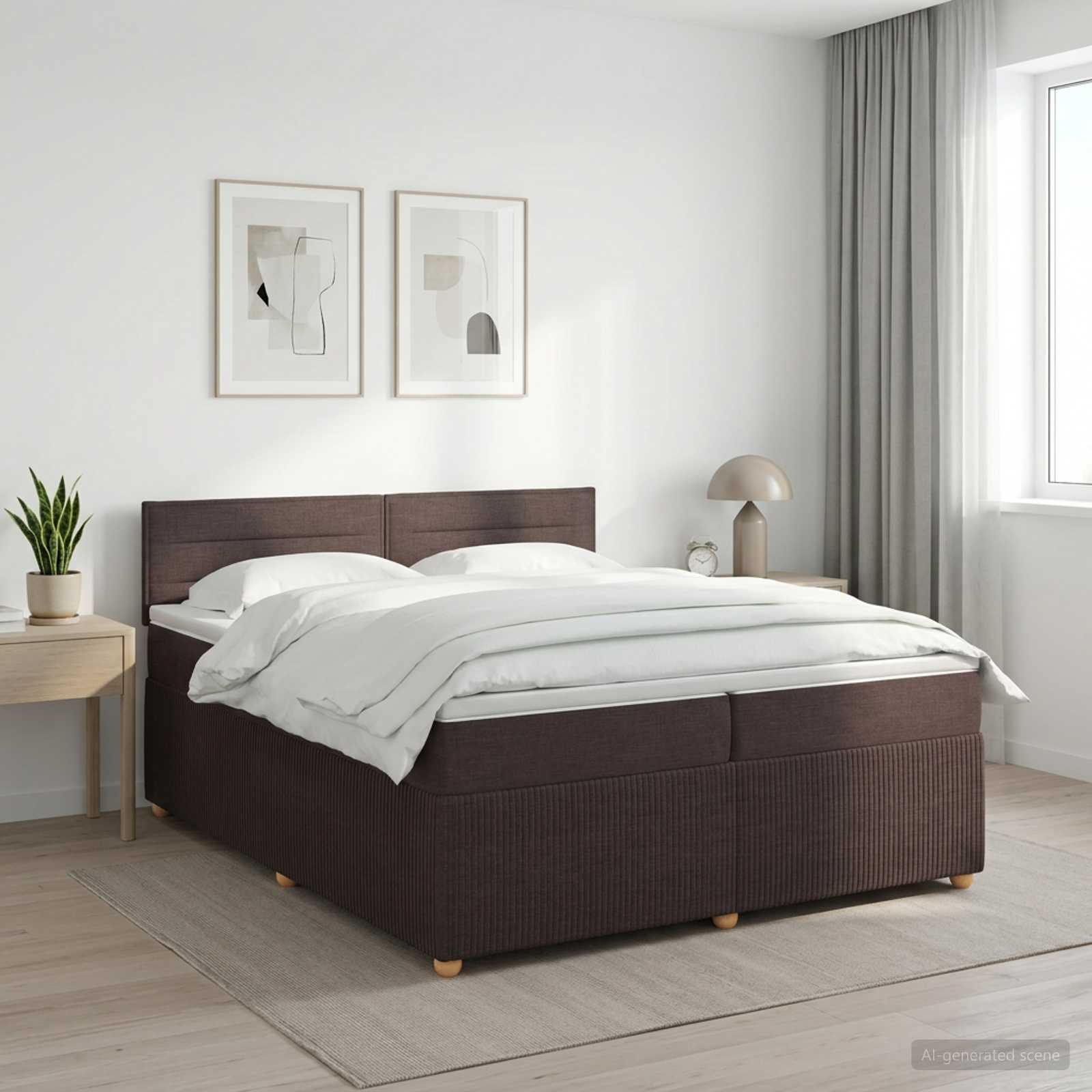Boxspringbed met matras Donkerbruin 200 x 200 cm Stof – afbeelding 1