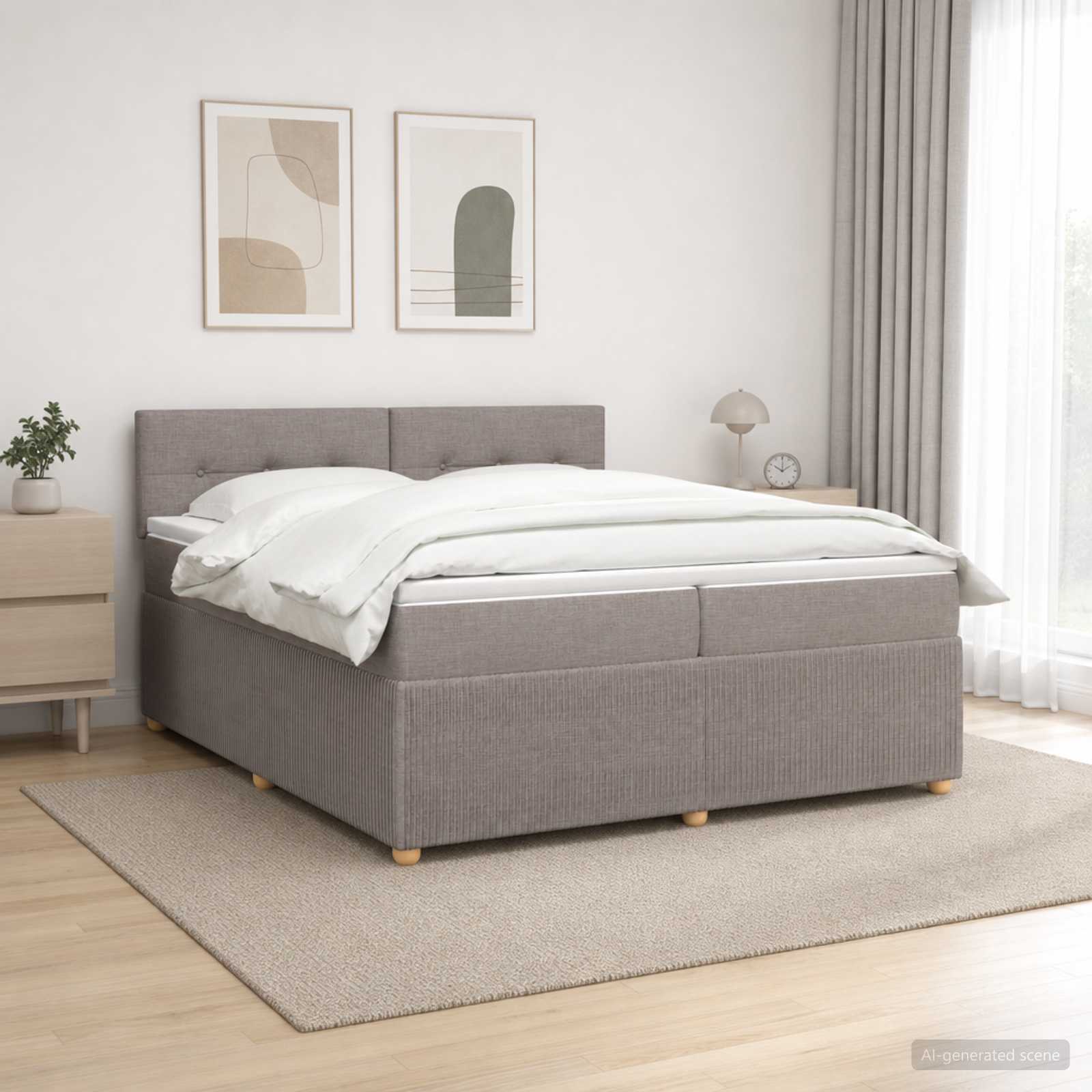 Boxspringbed met matras met hoofdeinde Taupe 200 x 200 cm Stof – afbeelding 1