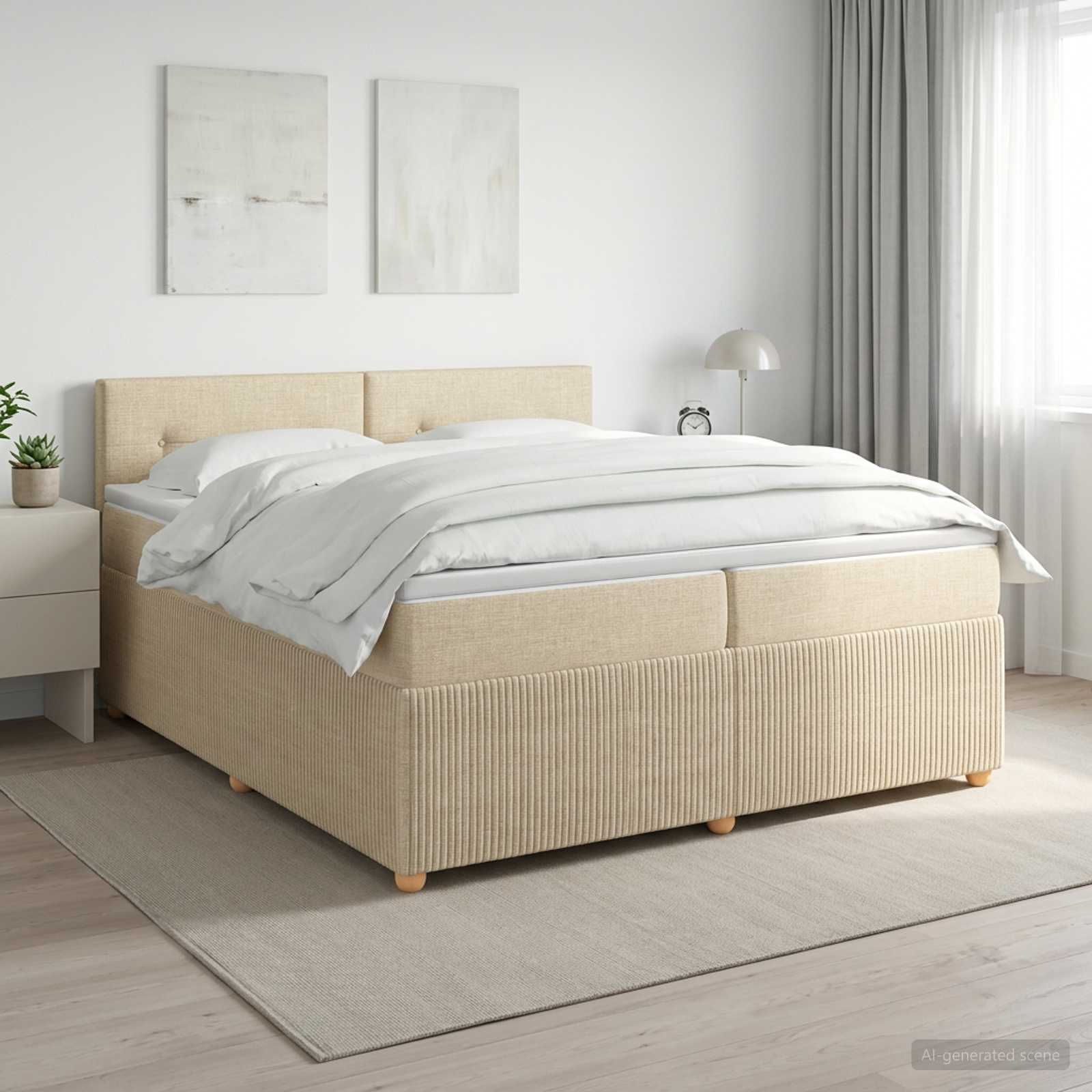 Boxspringbed met matras Crèmekleurig 200 x 200 cm Stof – afbeelding 1