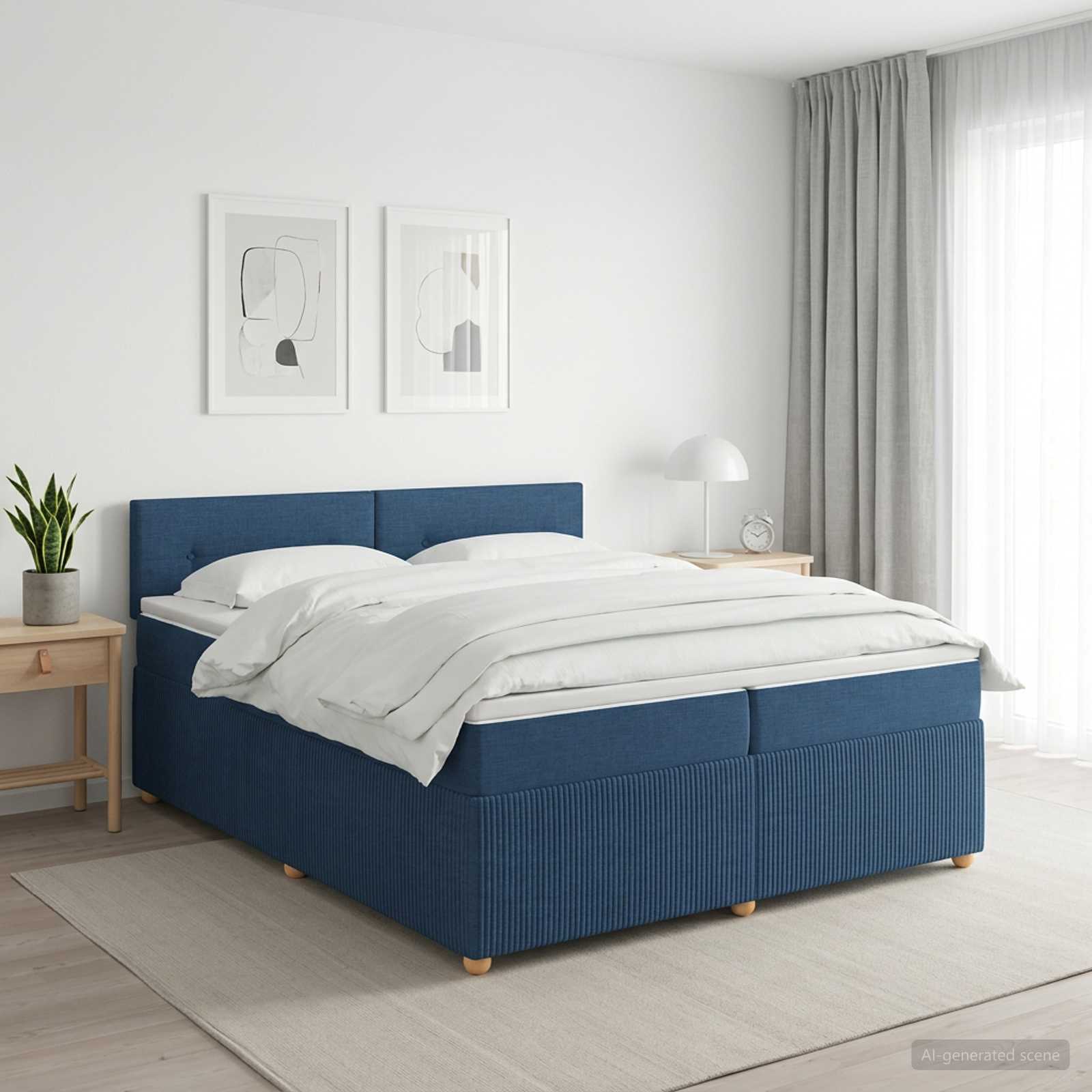 Boxspringbed met matras met hoofdeinde Blauw 200 x 200 cm Stof – afbeelding 1