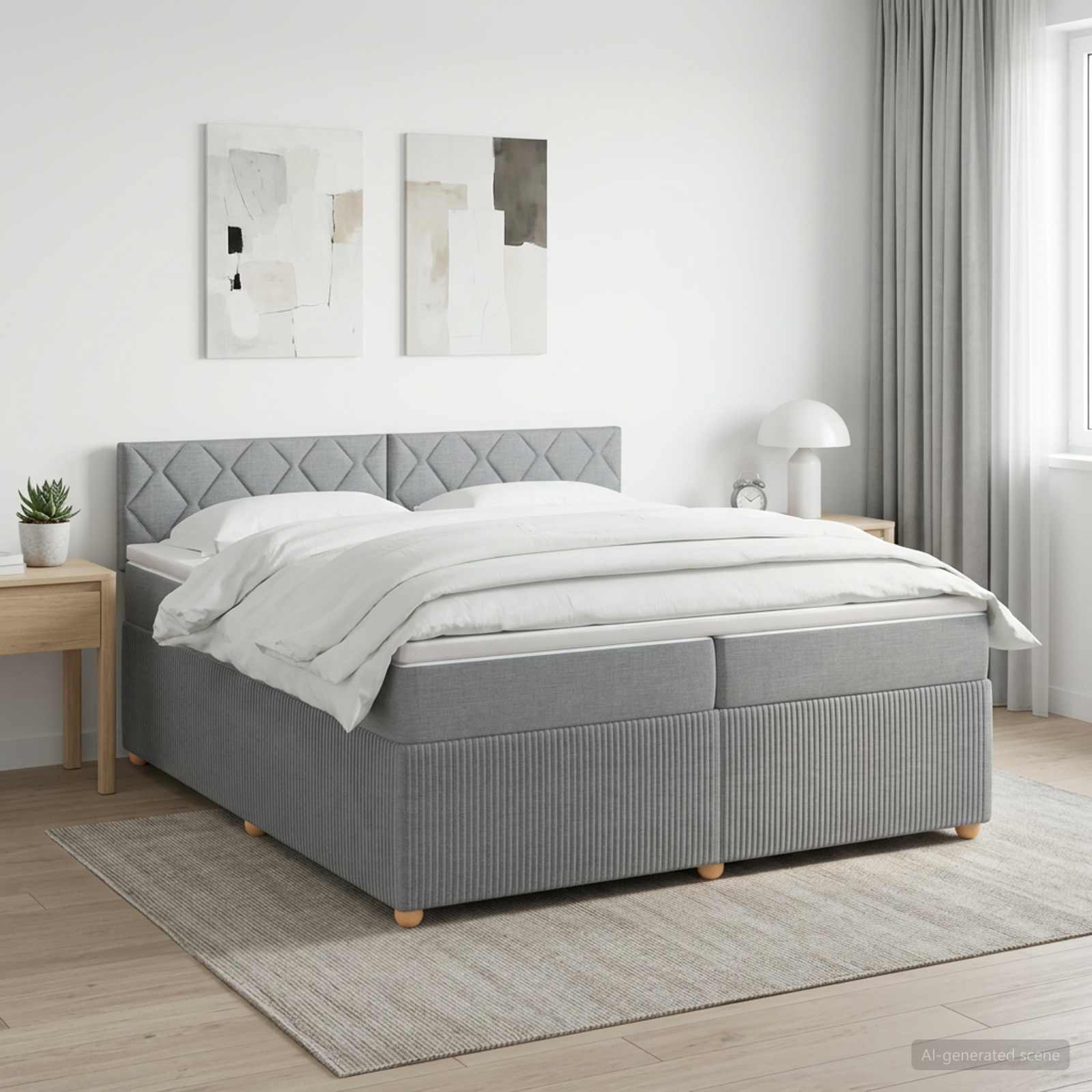 Boxspringbed met matras Lichtgrijs 200 x 200 cm Stof – afbeelding 1