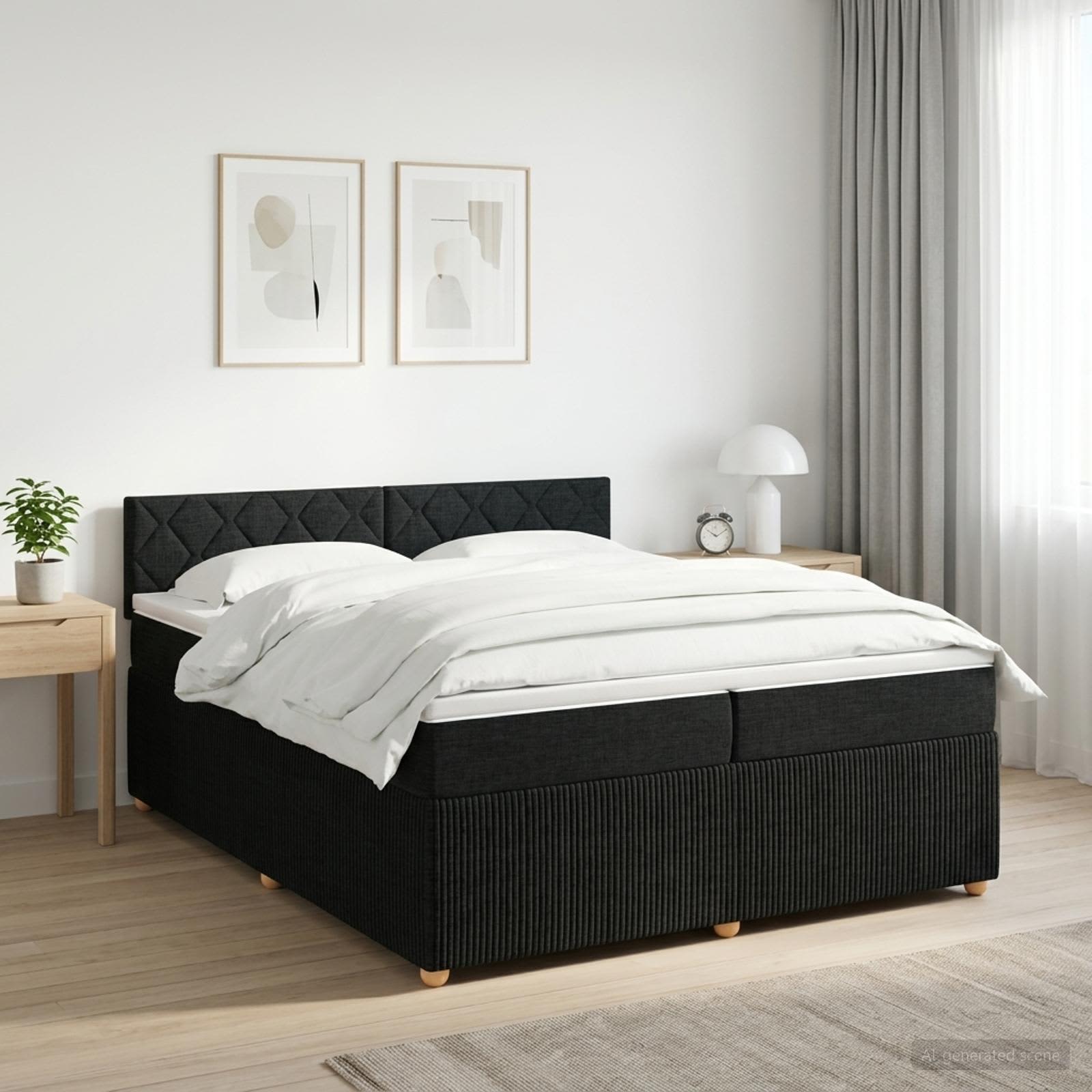Boxspringbed met matras met hoofdeinde Zwart 200 x 200 cm Stof – afbeelding 1