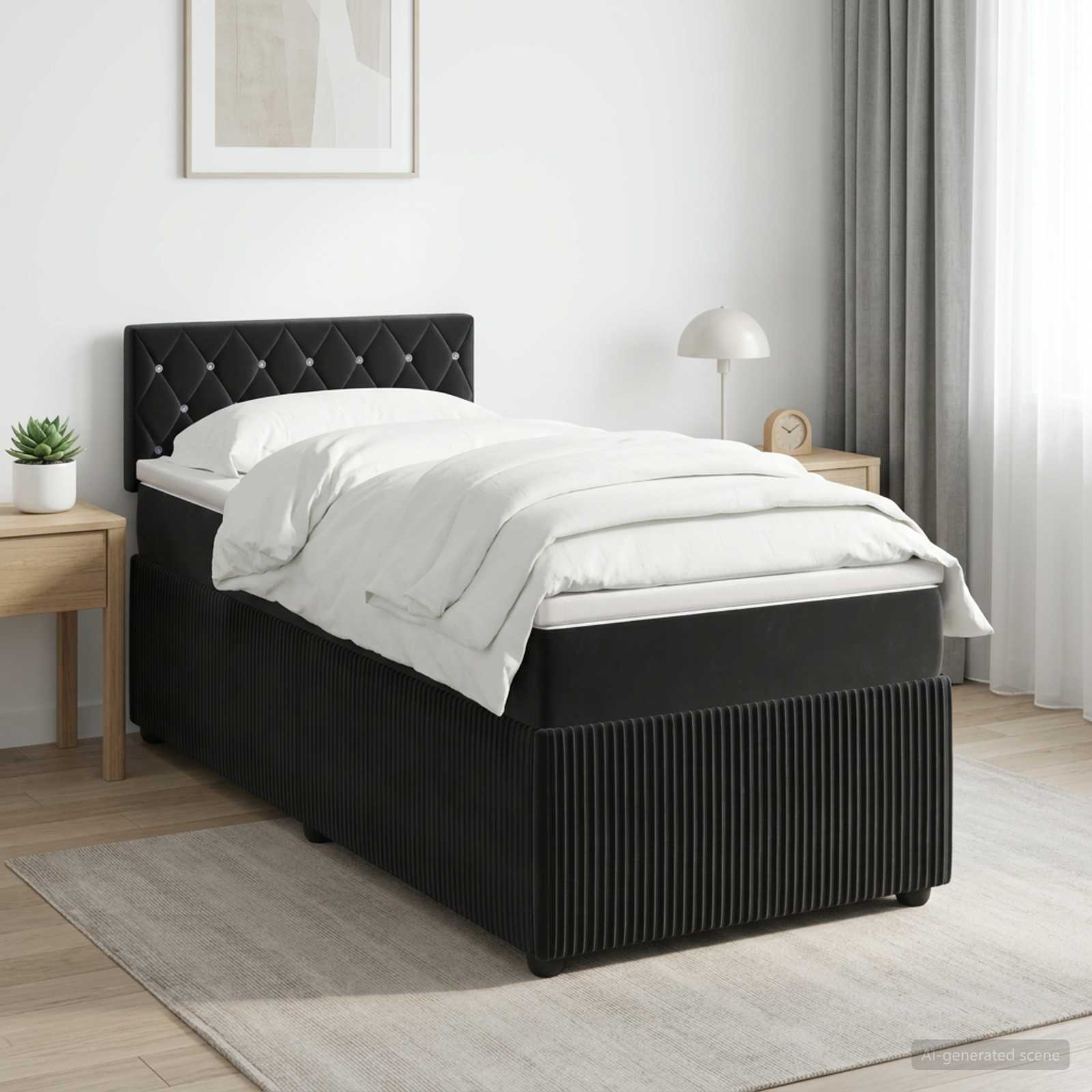 Boxspringbed met matras Zwart 80 x 200 cm Fluweel – afbeelding 1