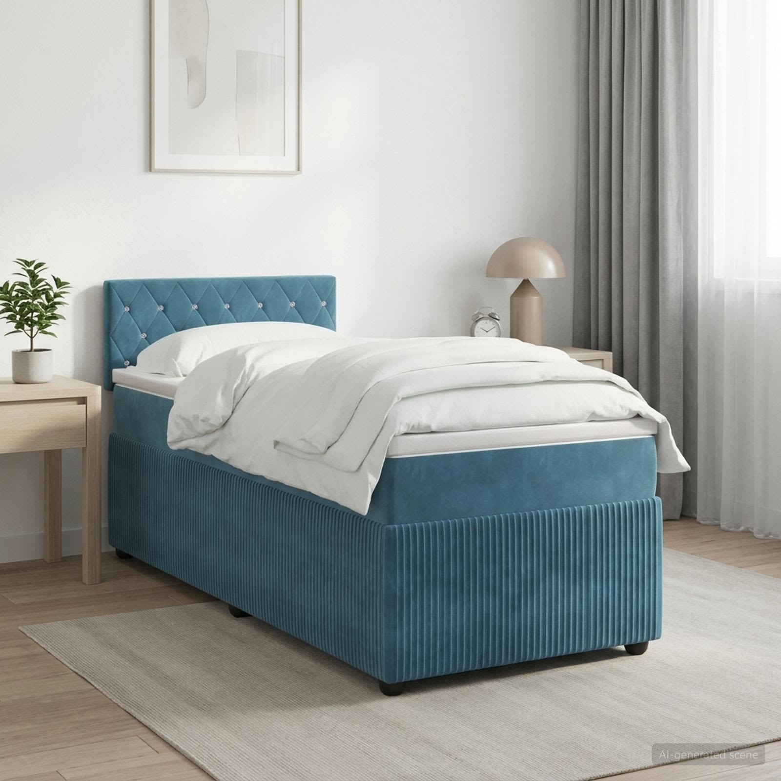 Boxspringbed met matras Donkerblauw 80 x 200 cm Fluweel – afbeelding 1