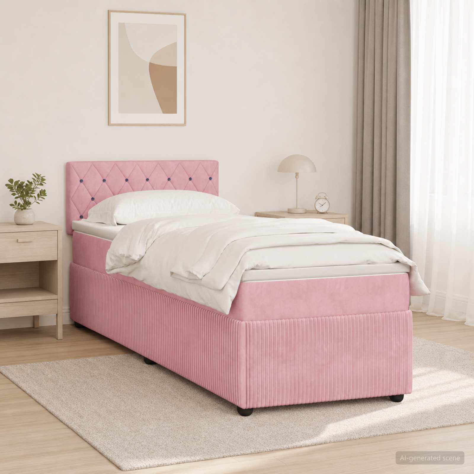 Boxspringbed met matras met hoofdeinde Roze 80 x 200 cm Fluweel – afbeelding 1